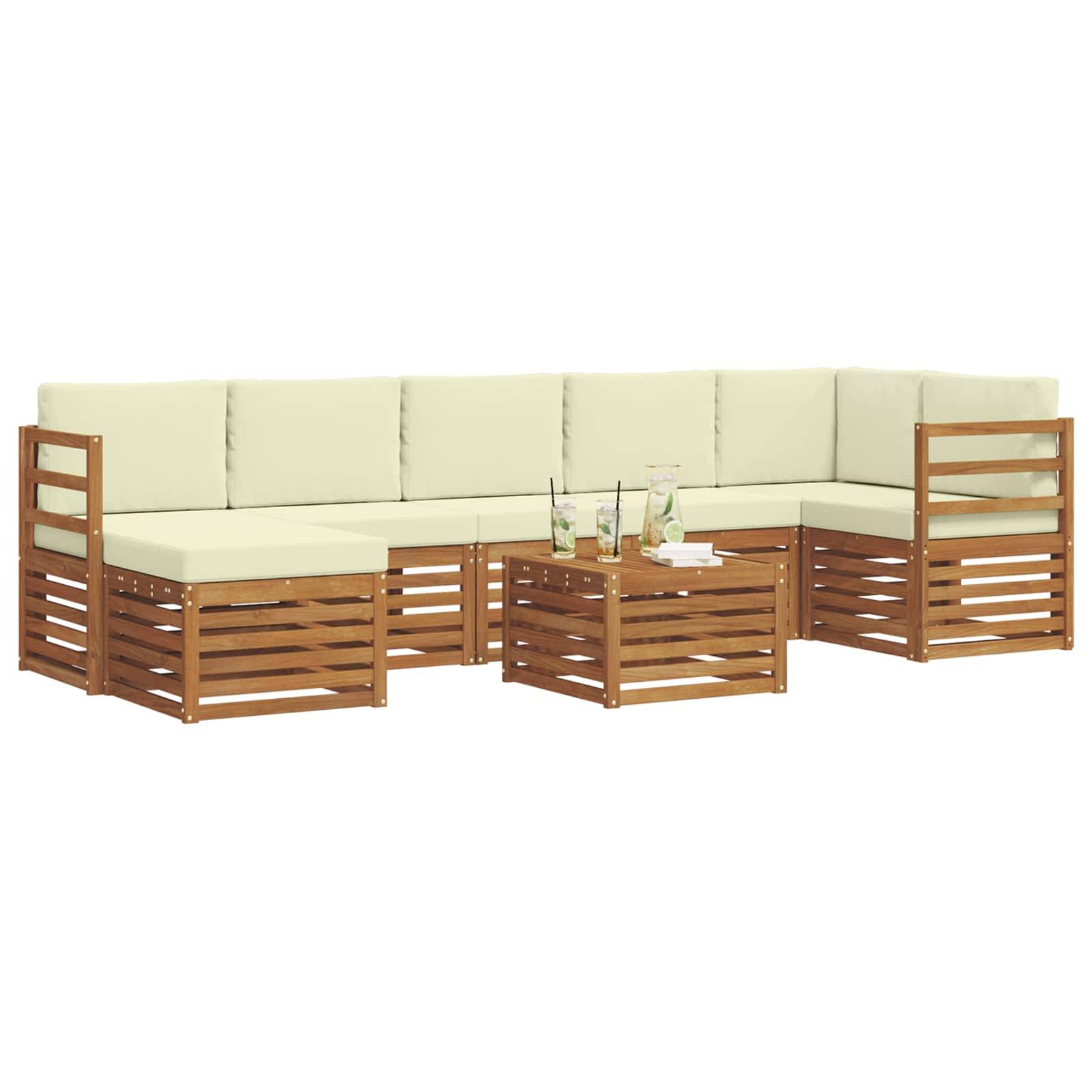 vidaXL Ecksofa Set mit Kissen 8 pcs Natur und Creme Massivholz Akazie