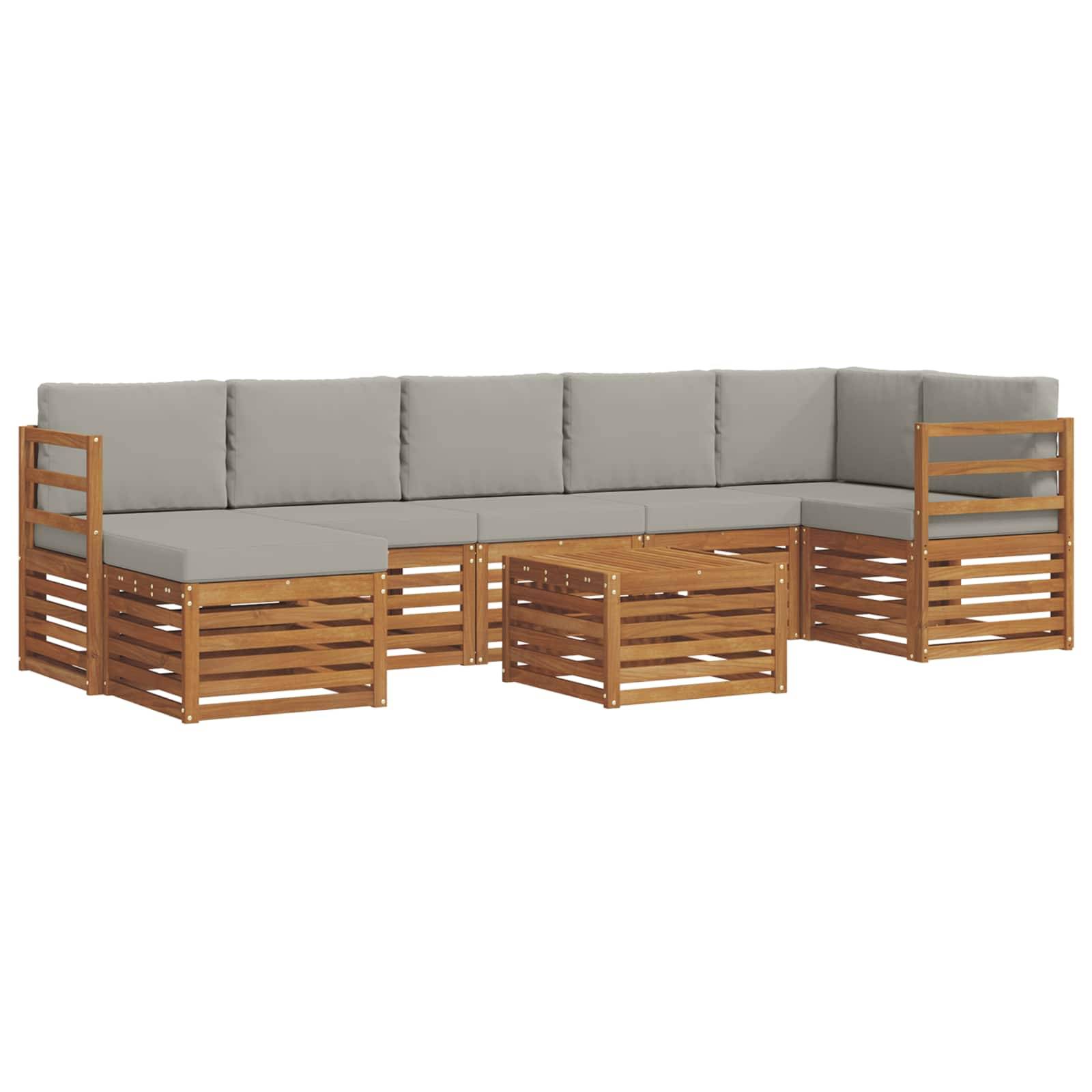 vidaXL Ecksofa Set 8 pcs Natürlich und Hellgrau Massivholz Akazie