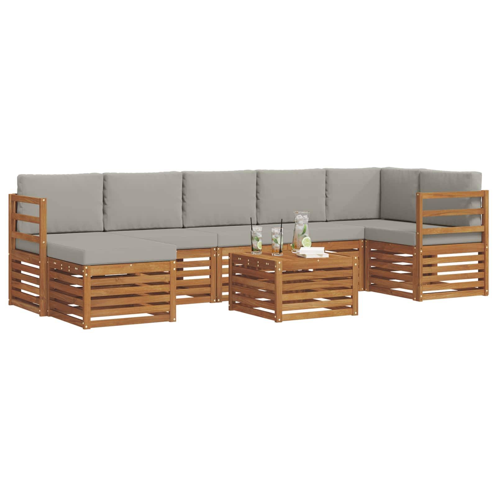 vidaXL Ecksofa Set 8 pcs Natürlich und Hellgrau Massivholz Akazie