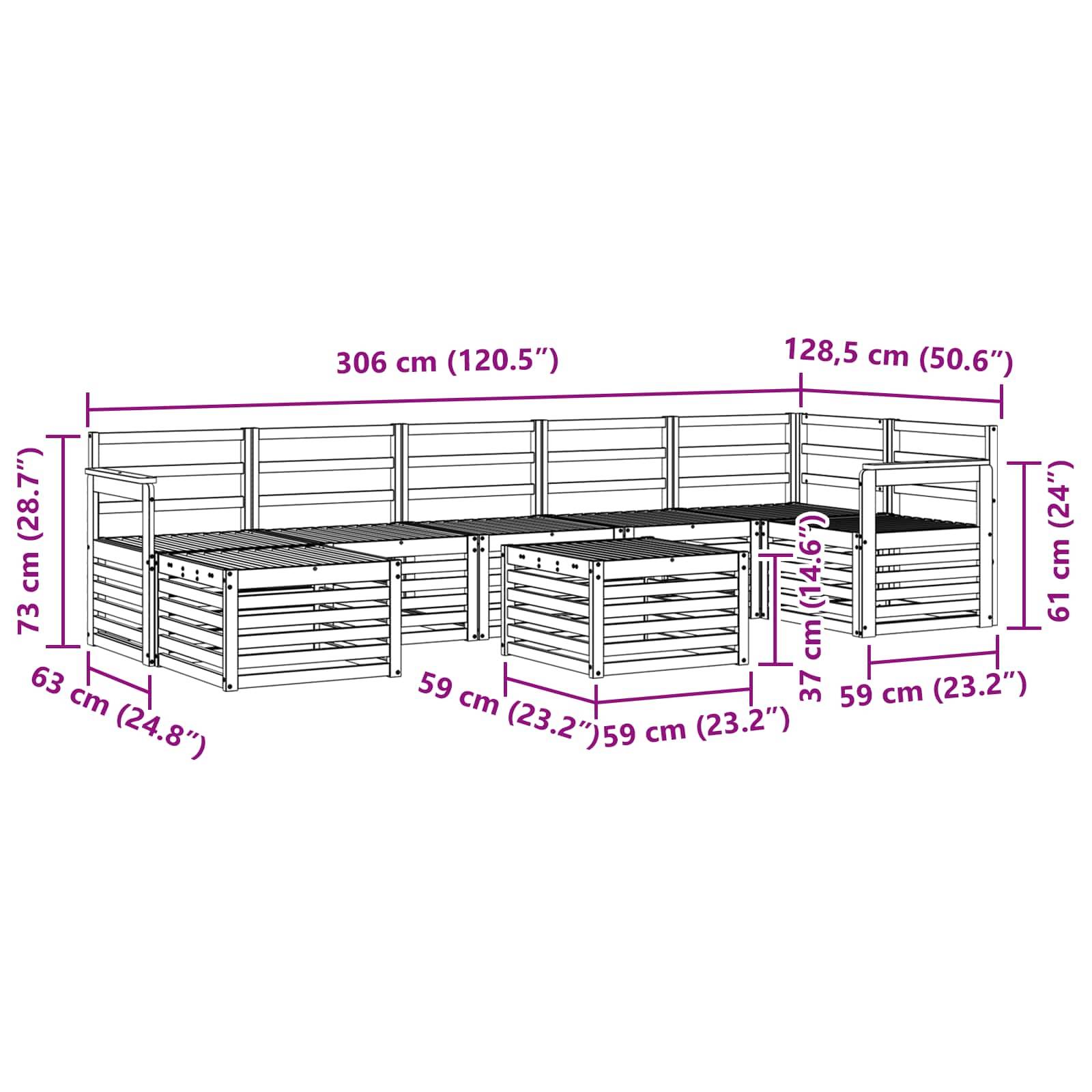 vidaXL Ecksofa Set 8 pcs Natur Massivholz Akazie