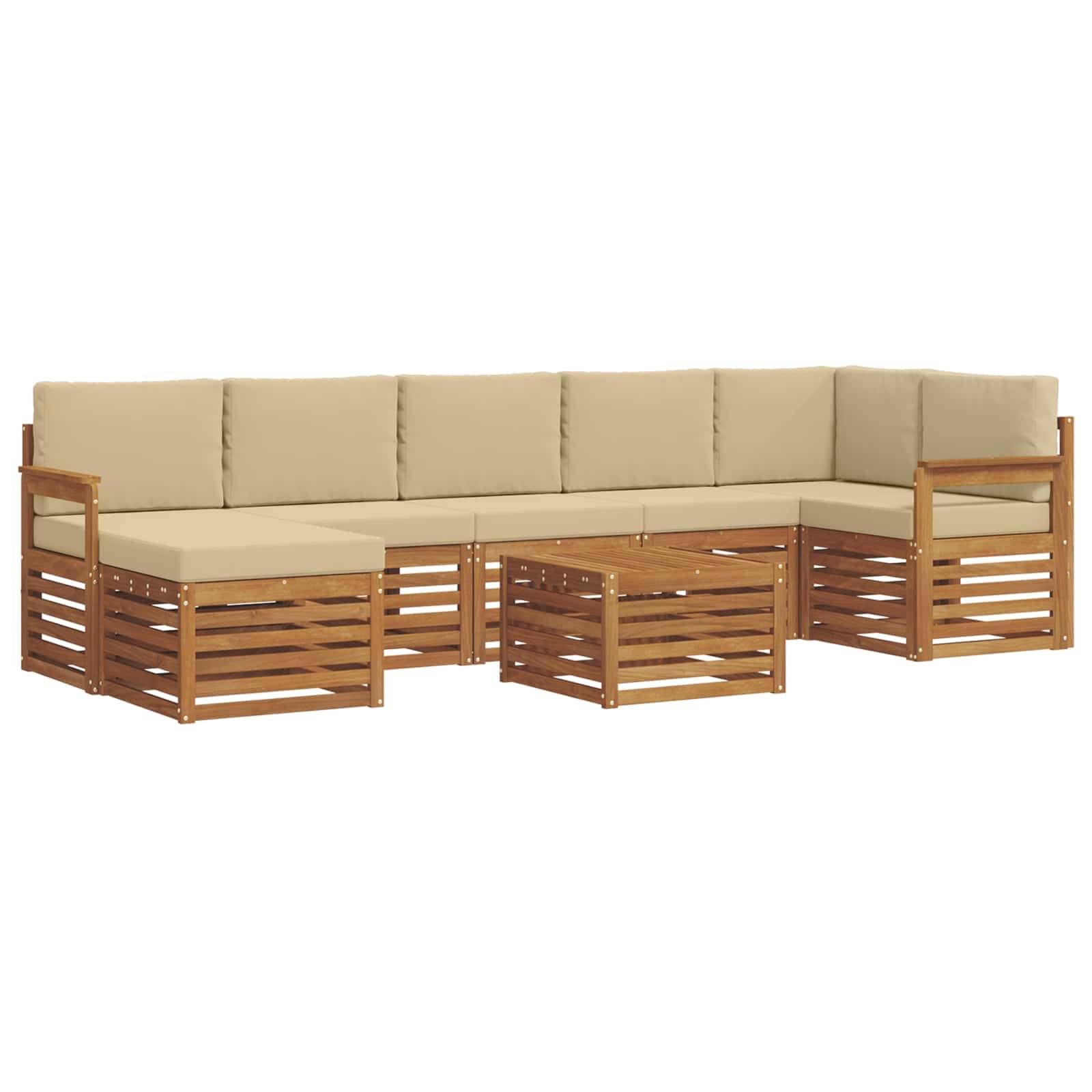 vidaXL Ecksofa Set mit Kissen 8 pcs Natur und Beige Massivholz Akazie