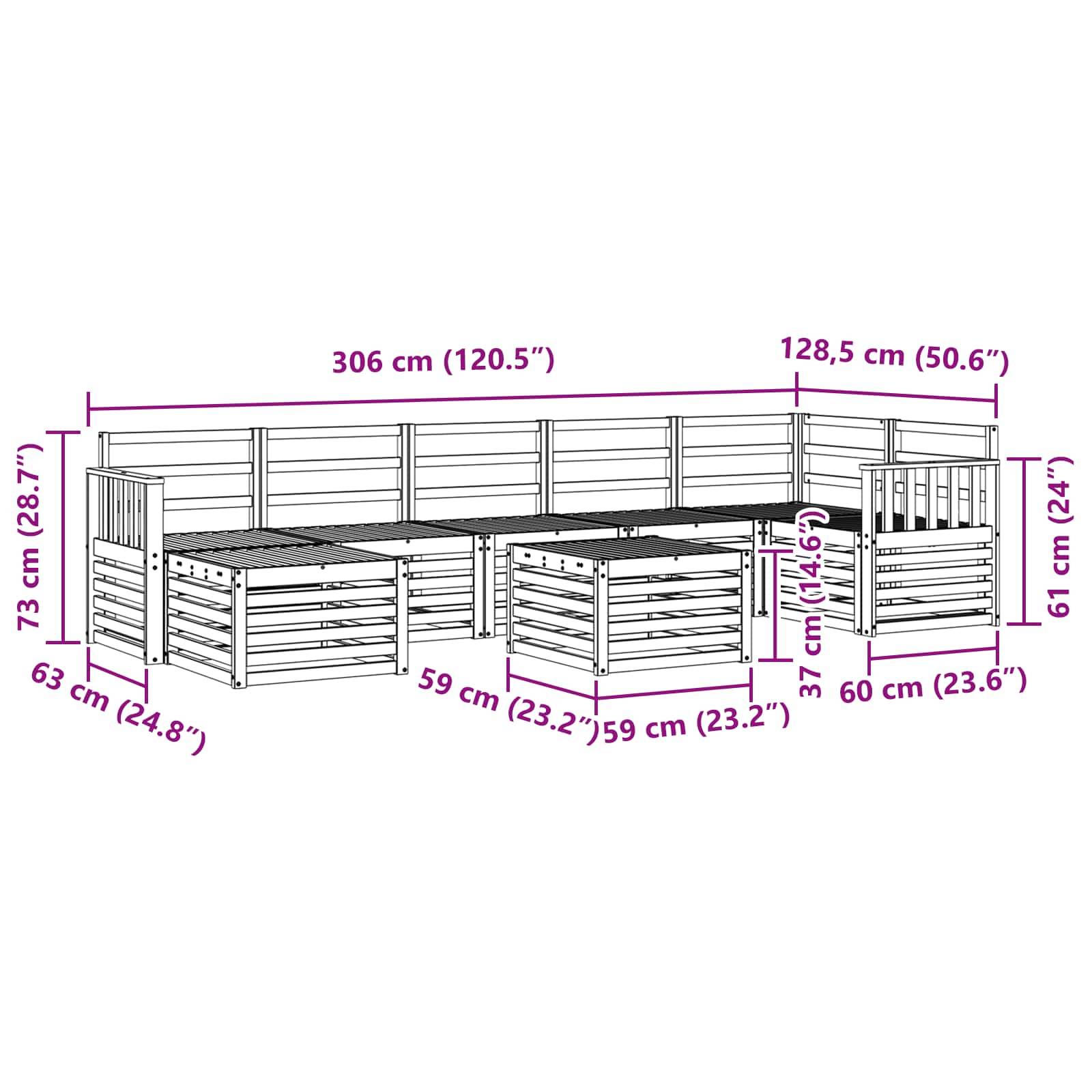 vidaXL Outdoor-Sofagarnitur 8 pcs Weiß 59 x 59 x 37 cm