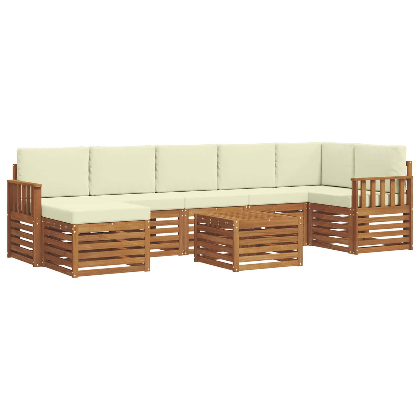 vidaXL Ecksofa Set mit Kissen 8 pcs Natur und Creme Massivholz Akazie
