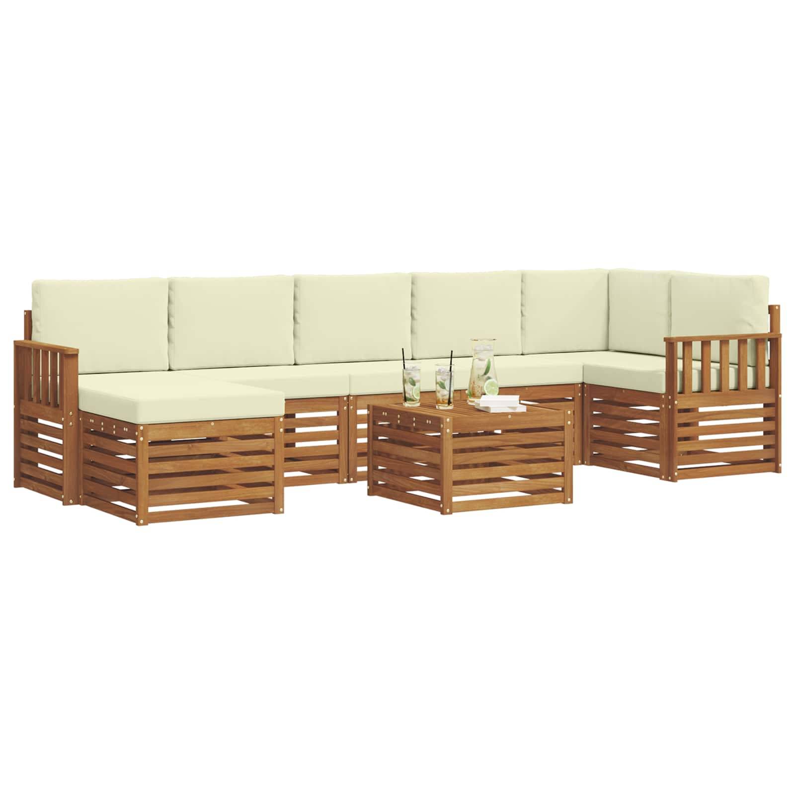 vidaXL Ecksofa Set mit Kissen 8 pcs Natur und Creme Massivholz Akazie