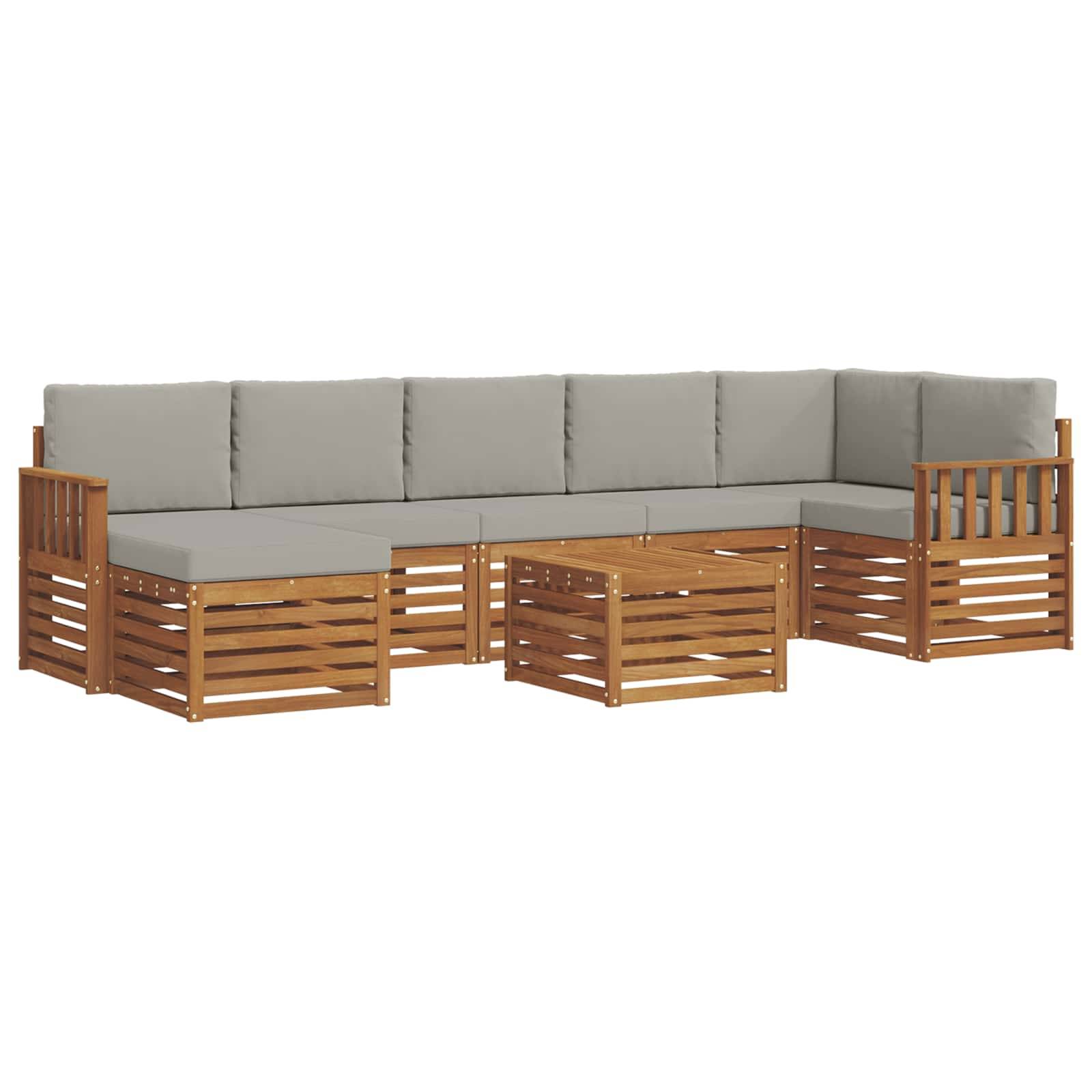 vidaXL Ecksofa Set 8 pcs Natürlich und Hellgrau Massivholz Akazie