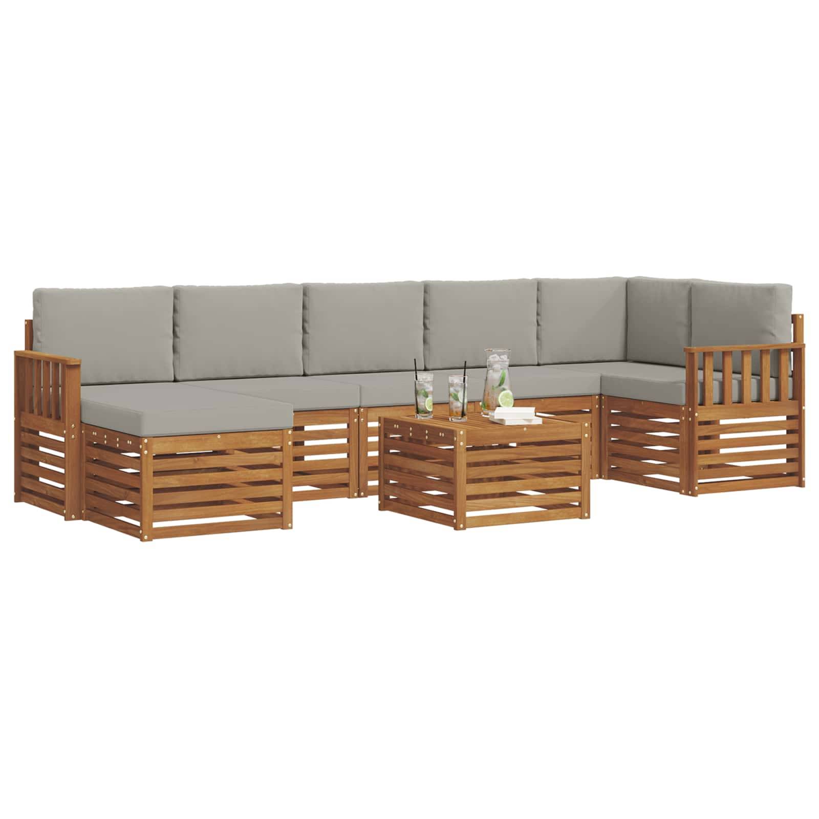 vidaXL Ecksofa Set 8 pcs Natürlich und Hellgrau Massivholz Akazie