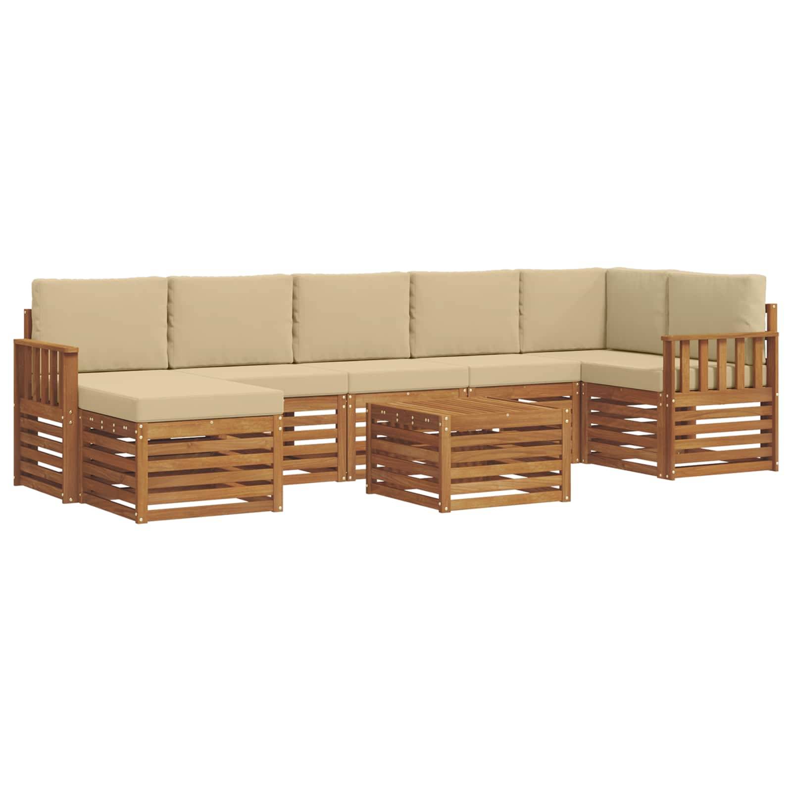 vidaXL Ecksofa Set mit Kissen 8 pcs Natur und Beige Massivholz Akazie