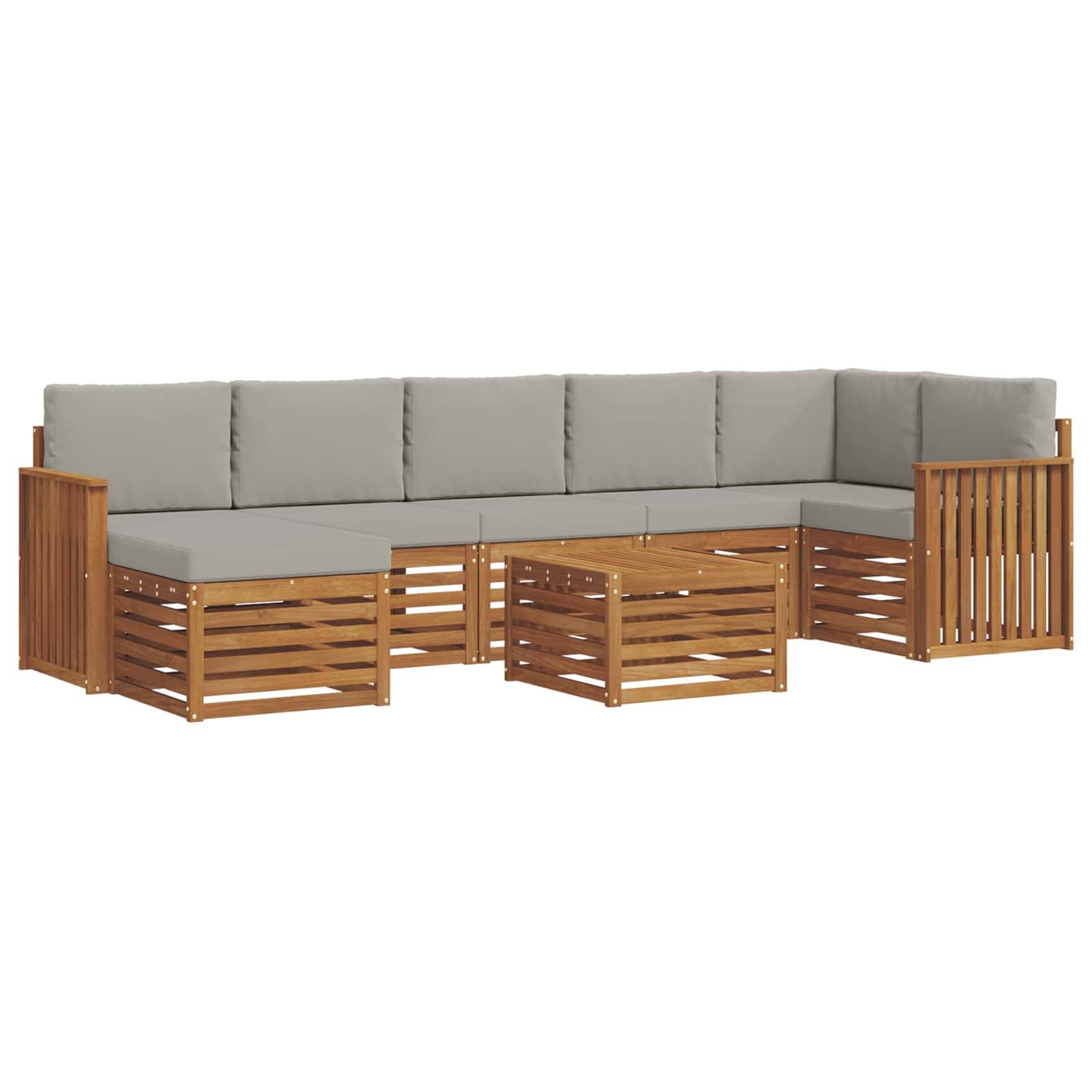 vidaXL Ecksofa Set 8 pcs Natürlich und Hellgrau Massivholz Akazie