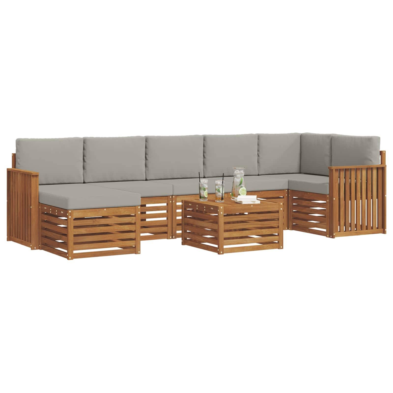 vidaXL Ecksofa Set 8 pcs Natürlich und Hellgrau Massivholz Akazie
