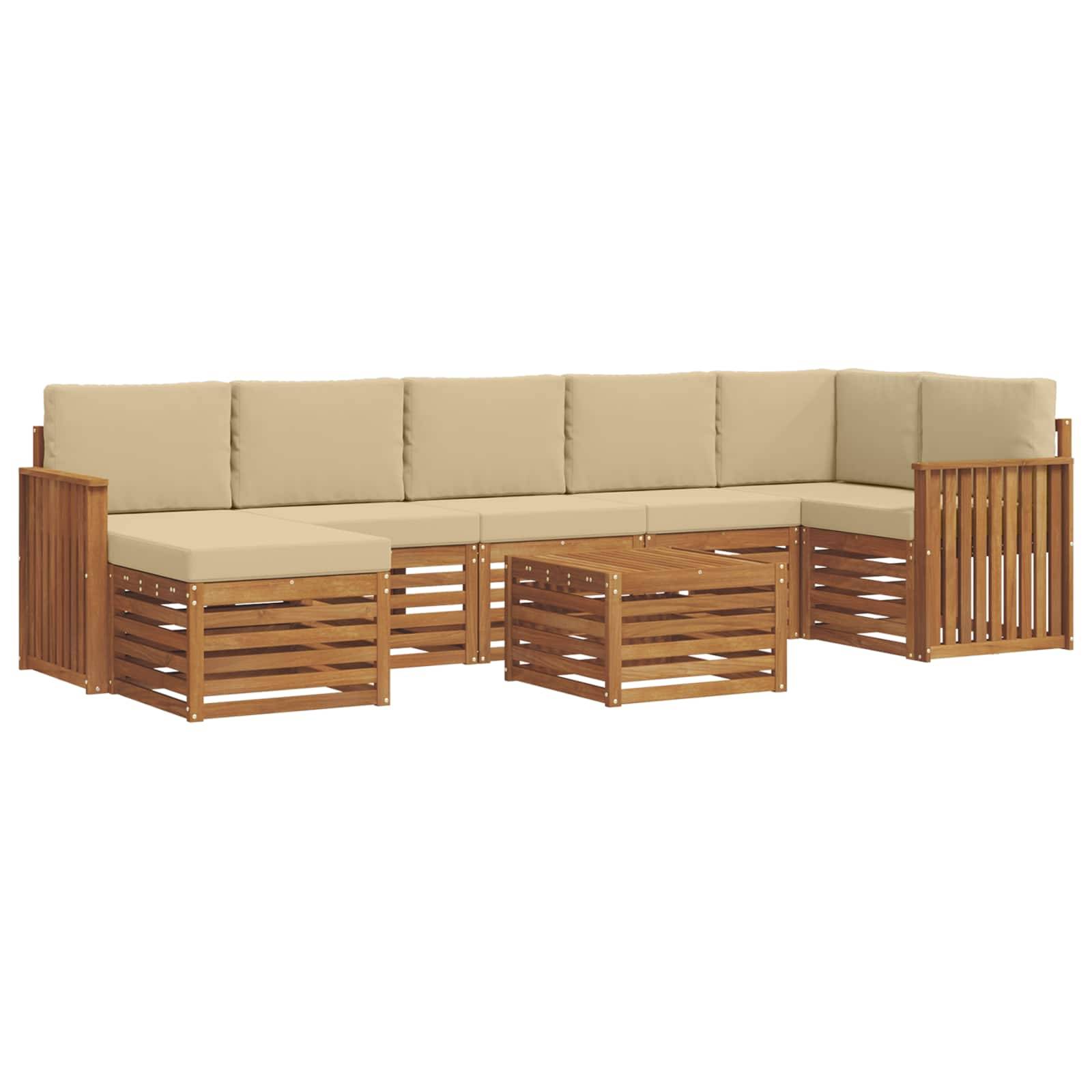 vidaXL Ecksofa Set mit Kissen 8 pcs Natur und Beige Massivholz Akazie