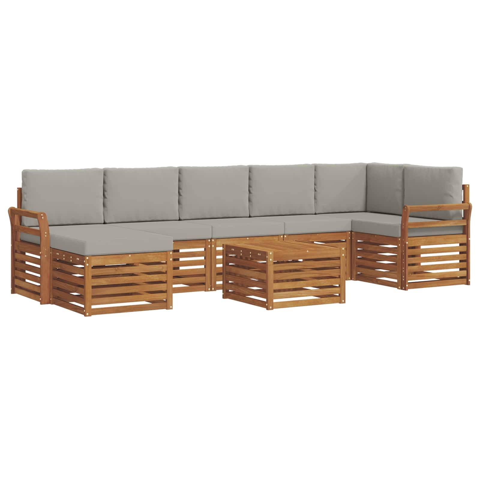 vidaXL Ecksofa Set 8 pcs Natürlich und Hellgrau Massivholz Akazie