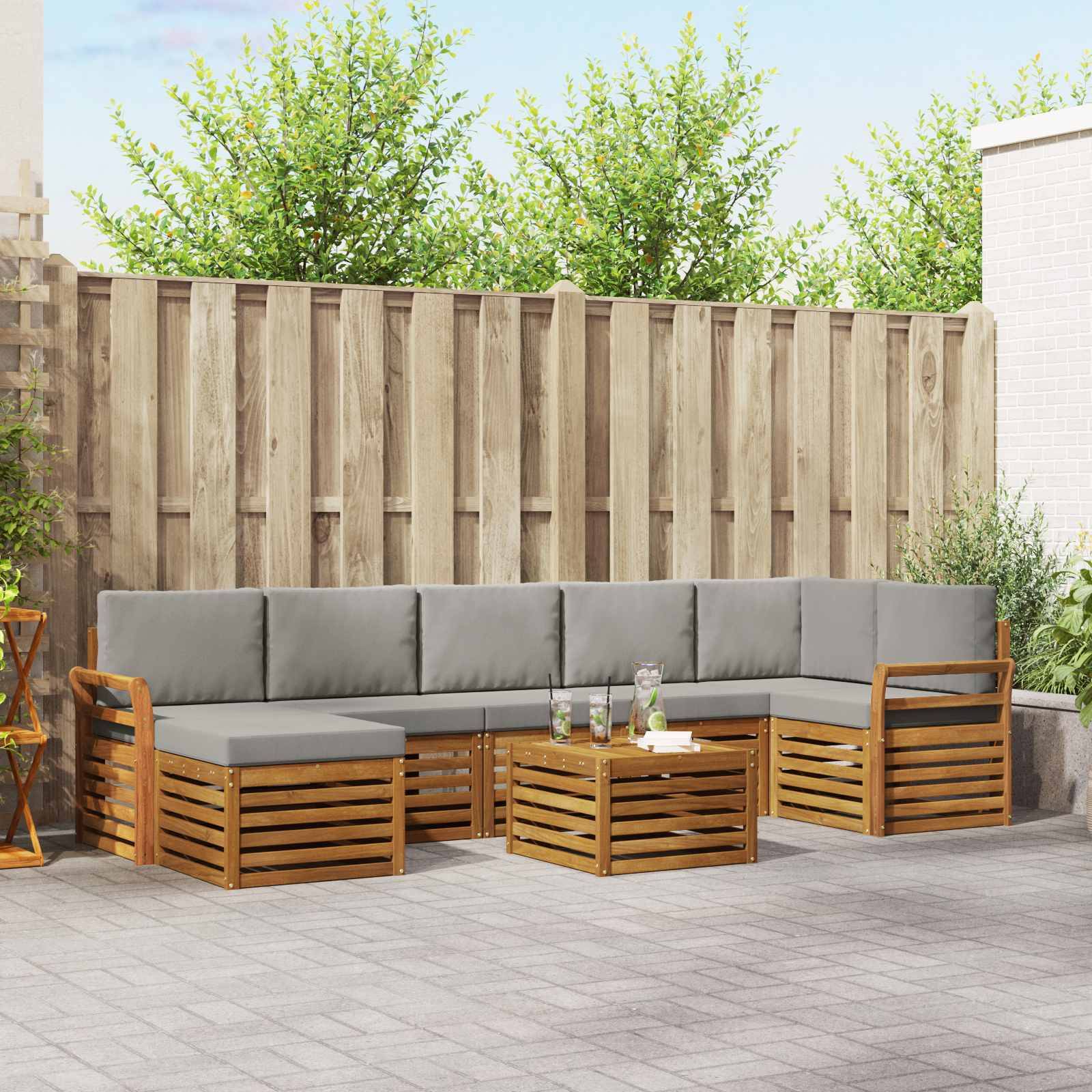 vidaXL Ecksofa Set 8 pcs Natürlich und Hellgrau Massivholz Akazie