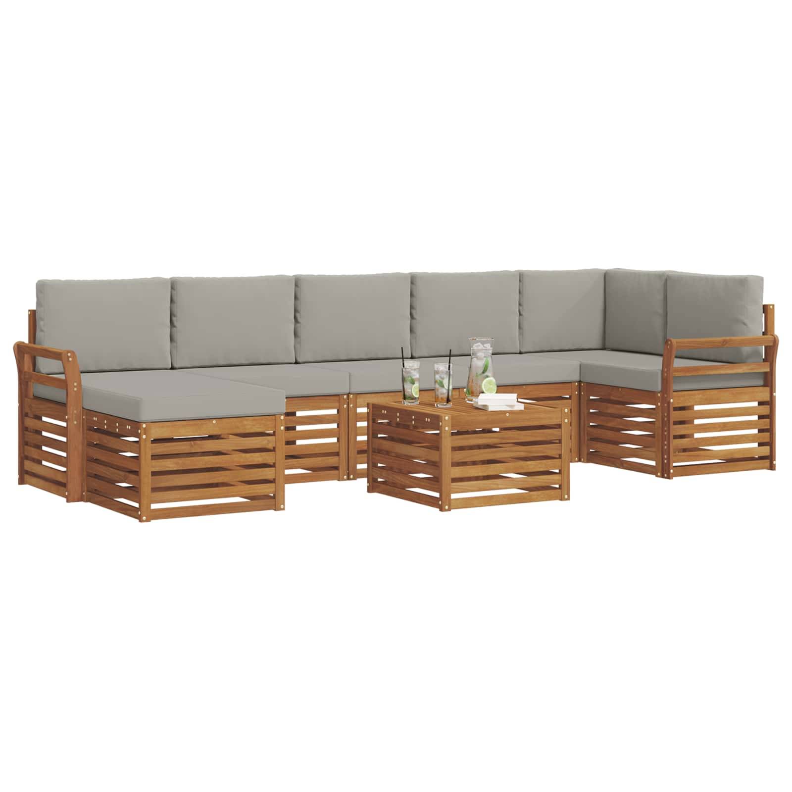vidaXL Ecksofa Set 8 pcs Natürlich und Hellgrau Massivholz Akazie