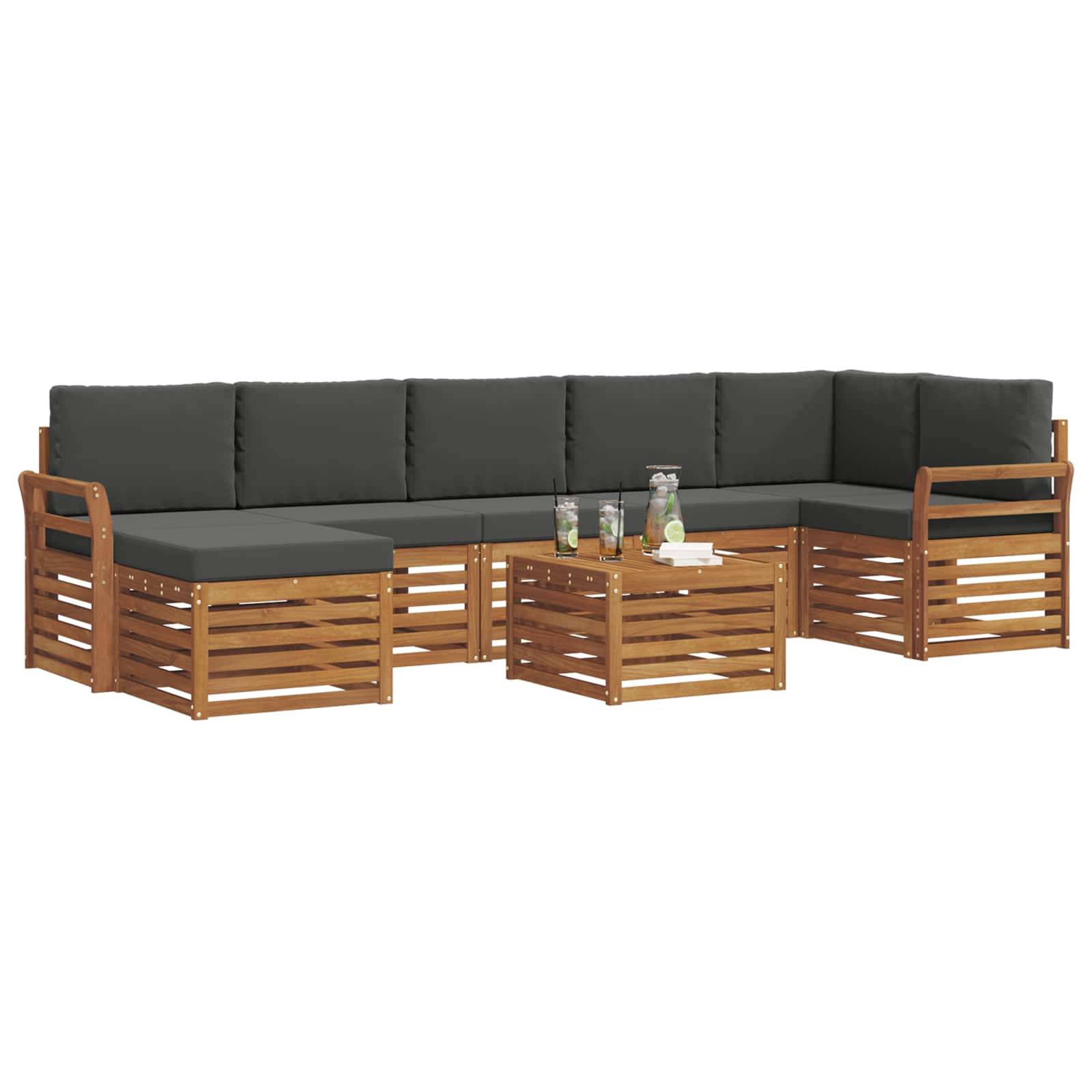 vidaXL Ecksofa Set 8 pcs Natur und Anthrazit Massivholz Akazie