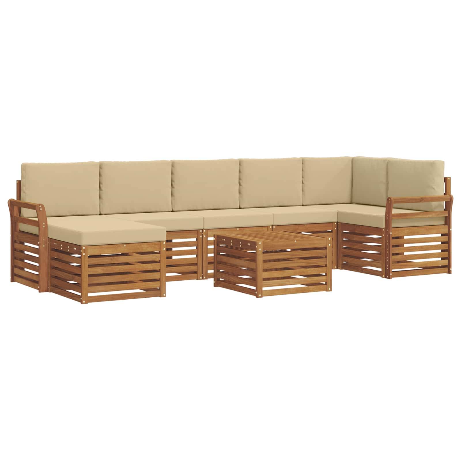 vidaXL Ecksofa Set mit Kissen 8 pcs Natur und Beige Massivholz Akazie