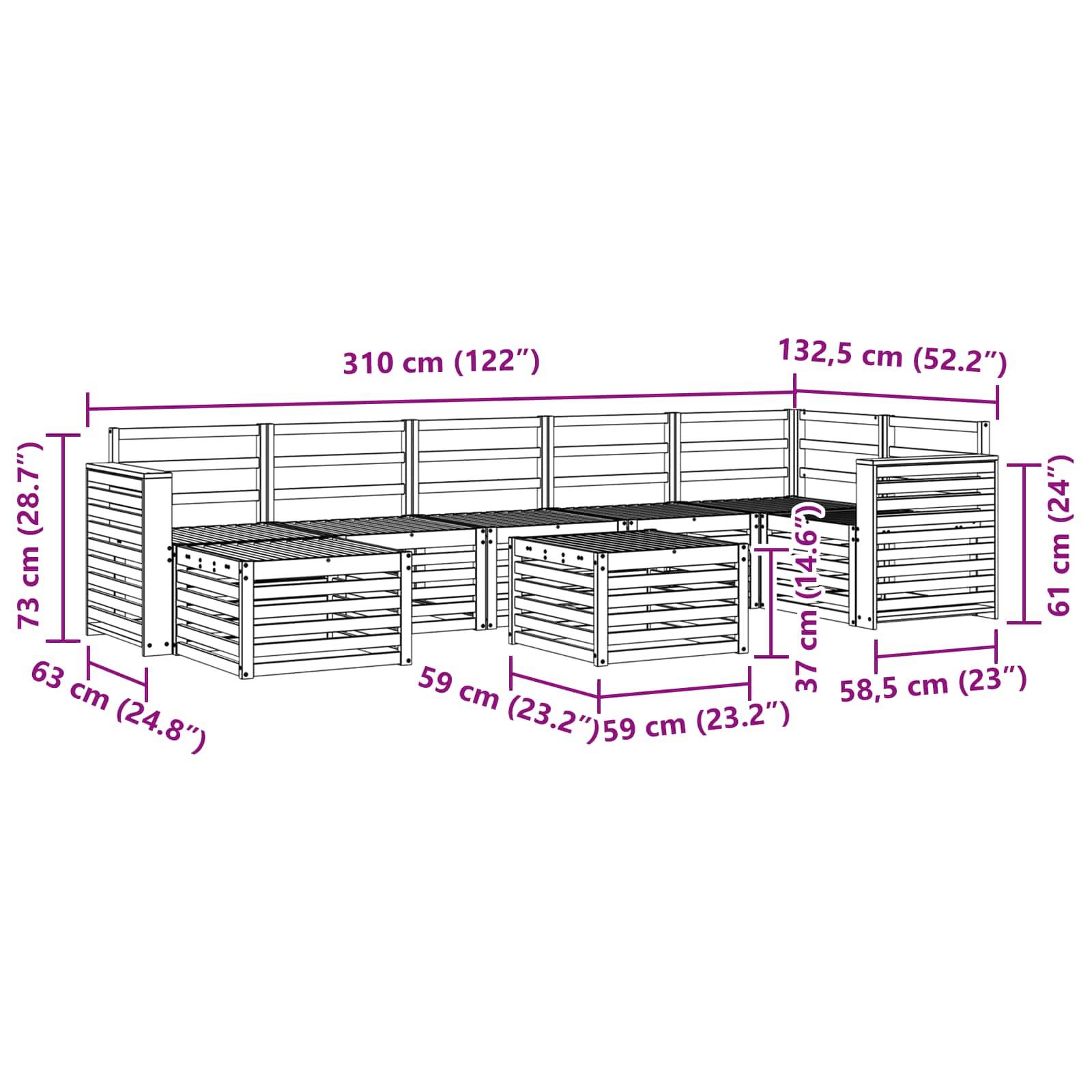 vidaXL Outdoor-Sofagarnitur 8 pcs Weiß 59 x 59 x 37 cm