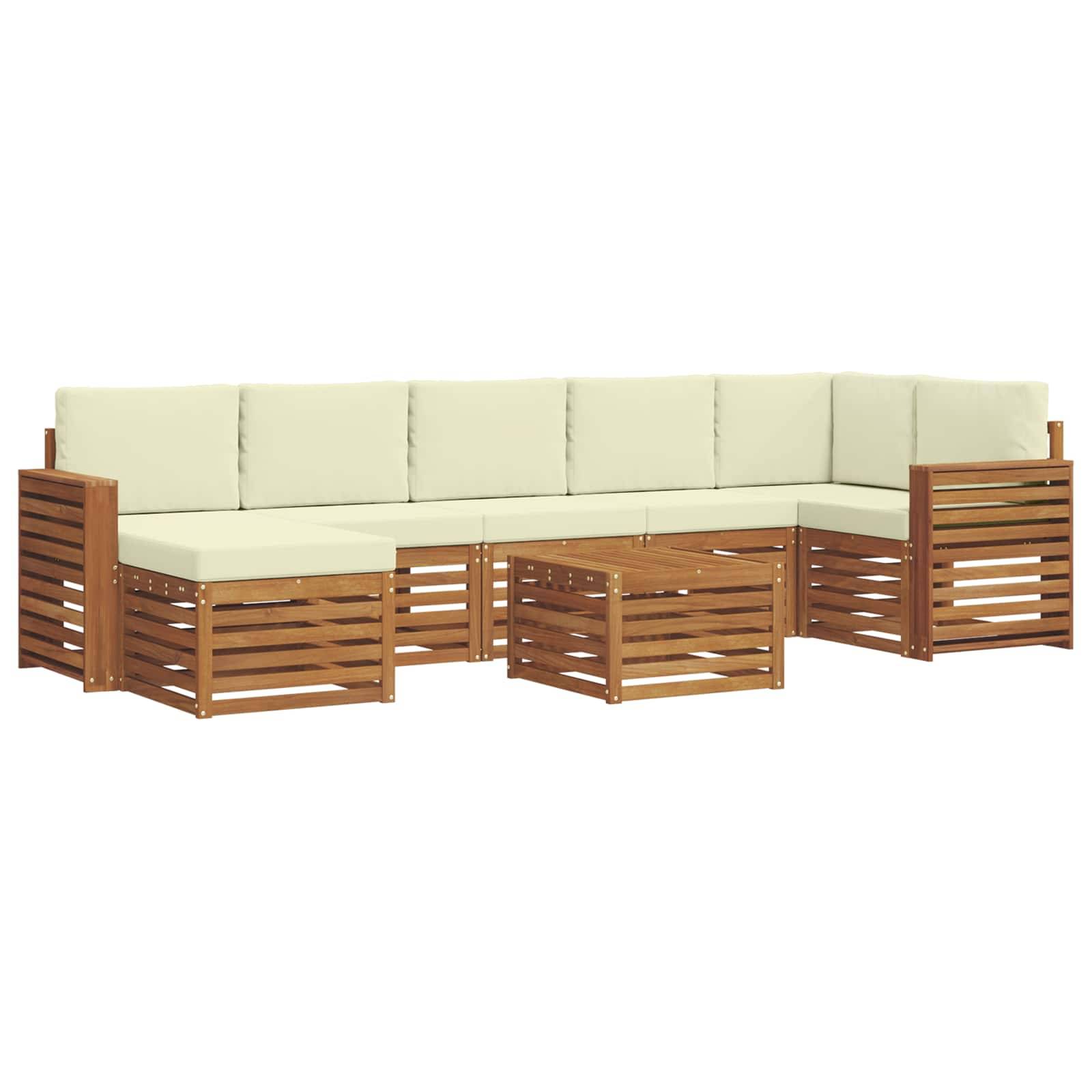 vidaXL Ecksofa Set mit Kissen 8 pcs Natur und Creme Massivholz Akazie