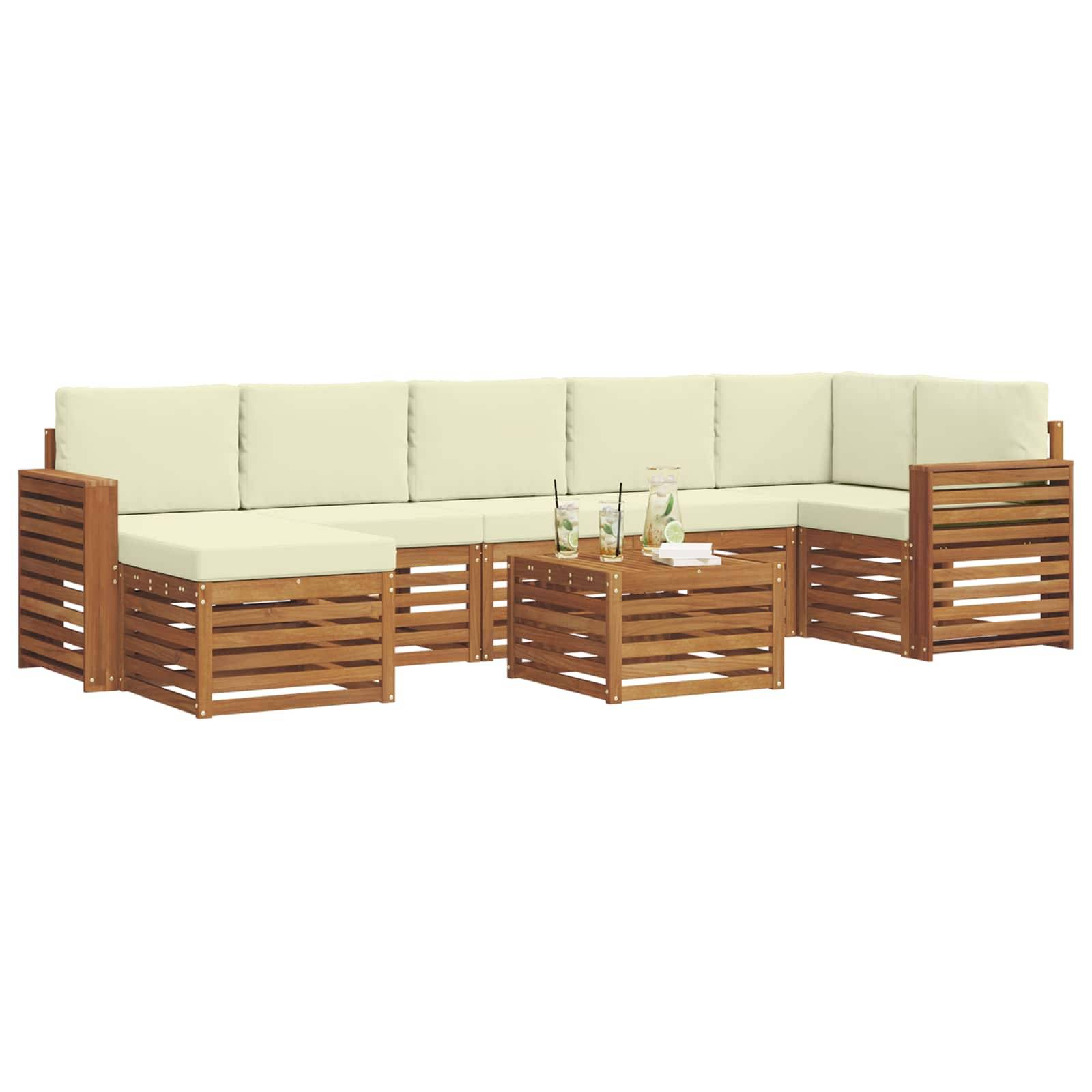 vidaXL Ecksofa Set mit Kissen 8 pcs Natur und Creme Massivholz Akazie