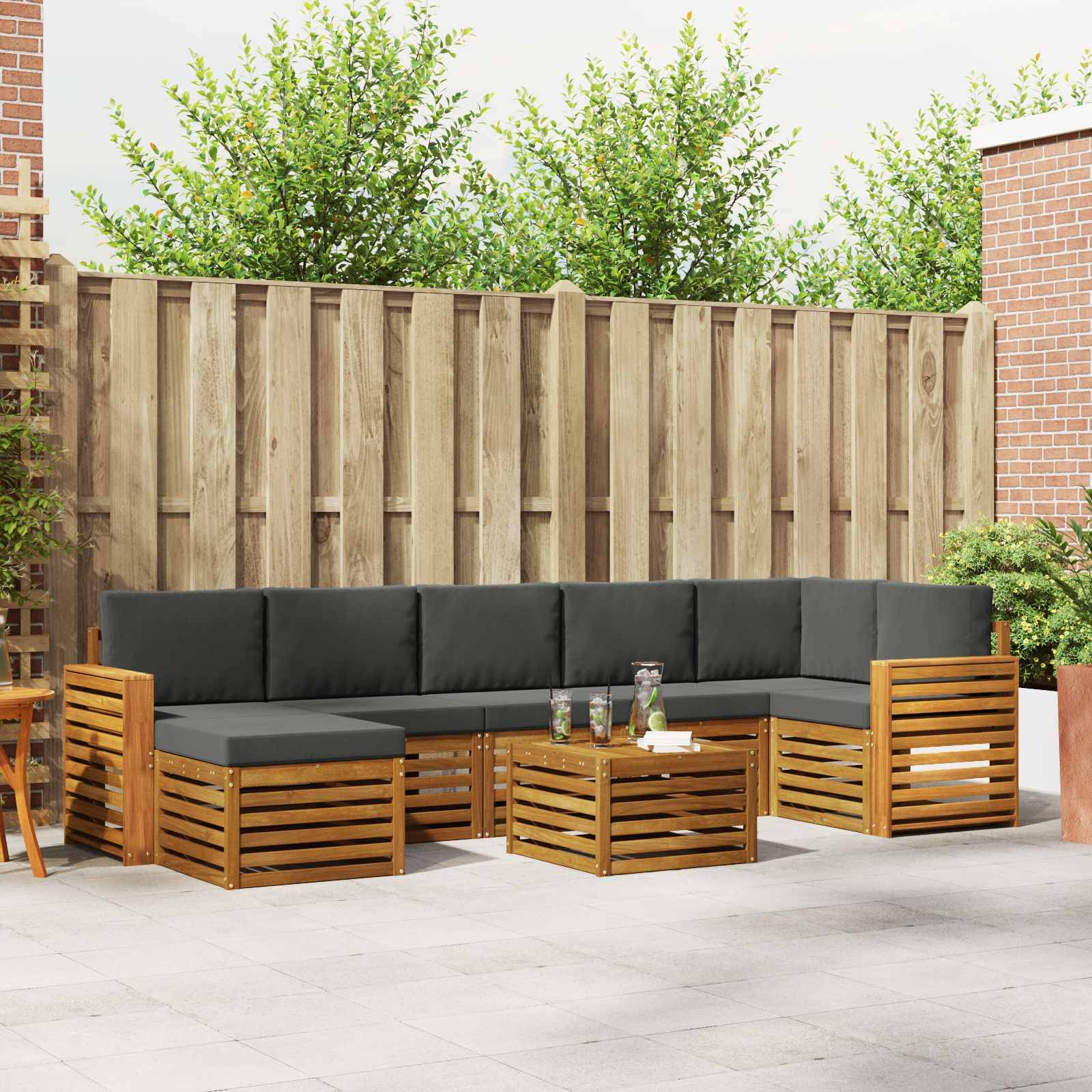 vidaXL Ecksofa Set 8 pcs Natur und Anthrazit Massivholz Akazie
