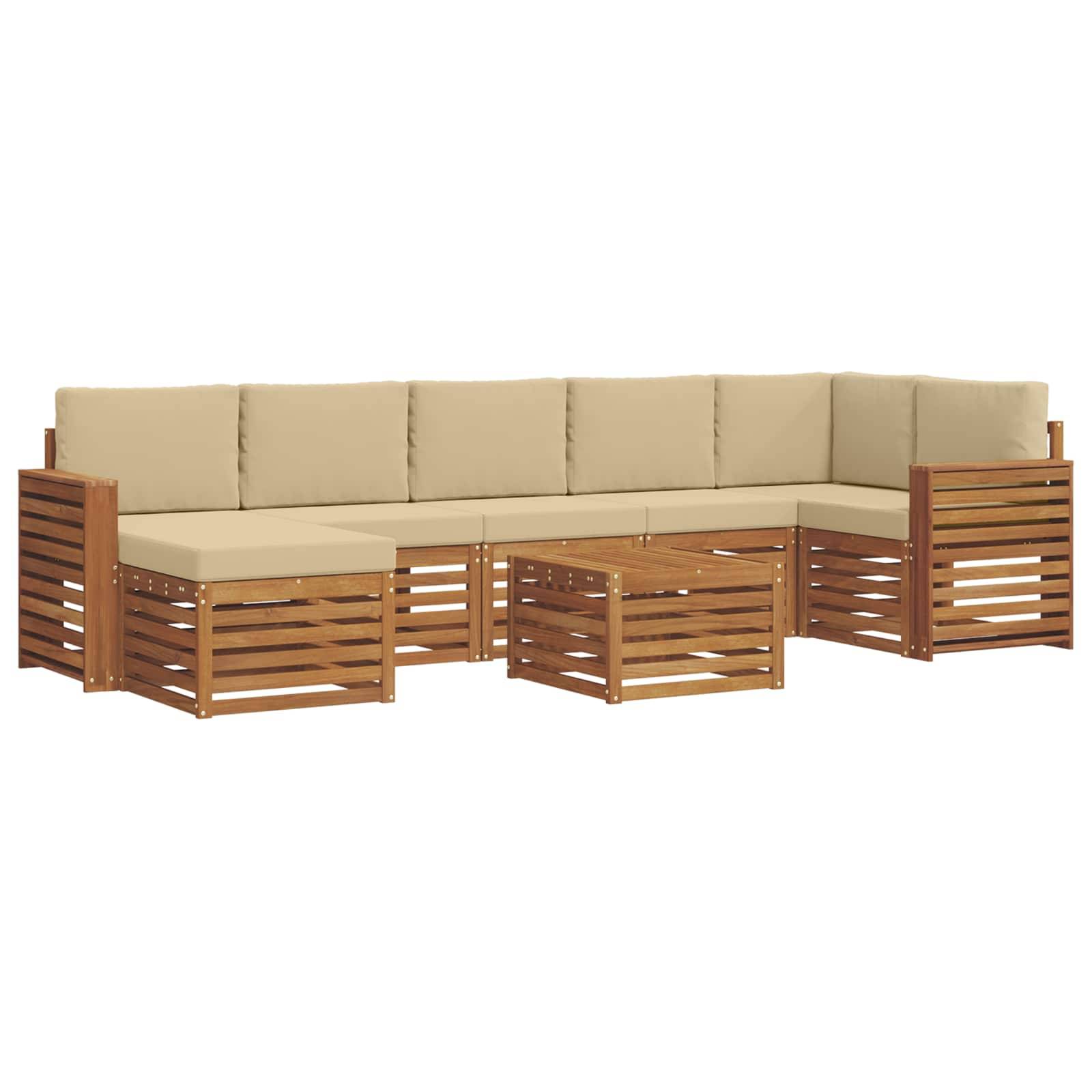 vidaXL Ecksofa Set mit Kissen 8 pcs Natur und Beige Massivholz Akazie