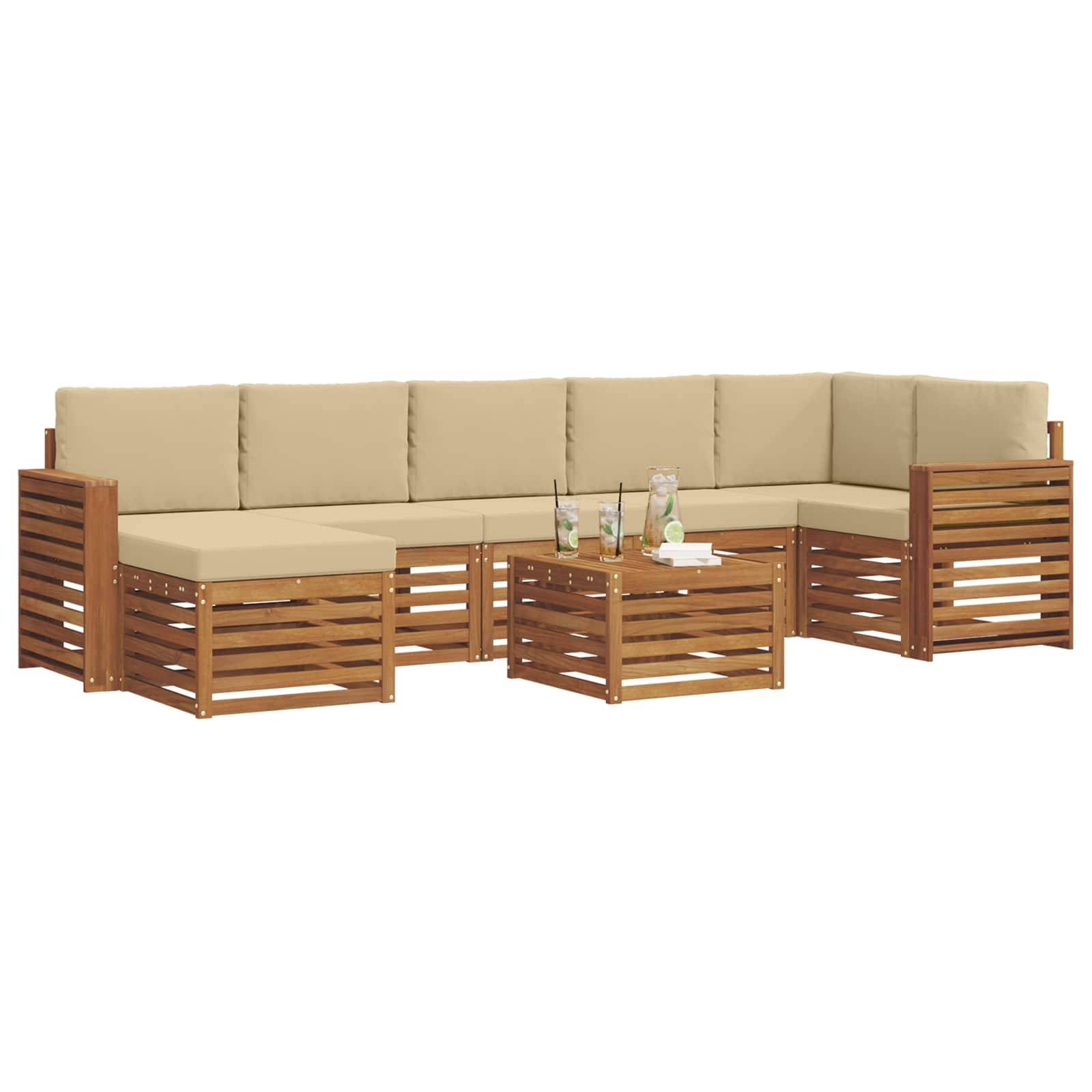 vidaXL Ecksofa Set mit Kissen 8 pcs Natur und Beige Massivholz Akazie