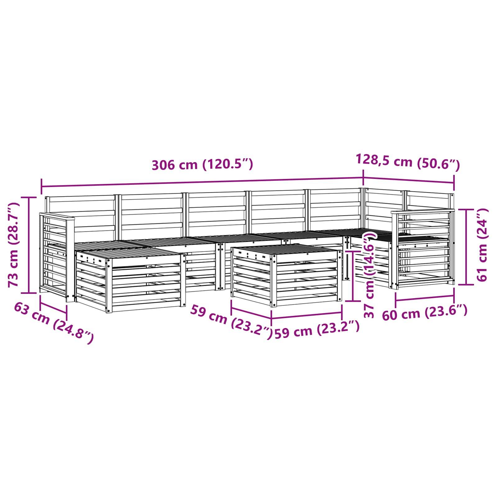 vidaXL Outdoor-Sofagarnitur 8 pcs Weiß 59 x 59 x 37 cm