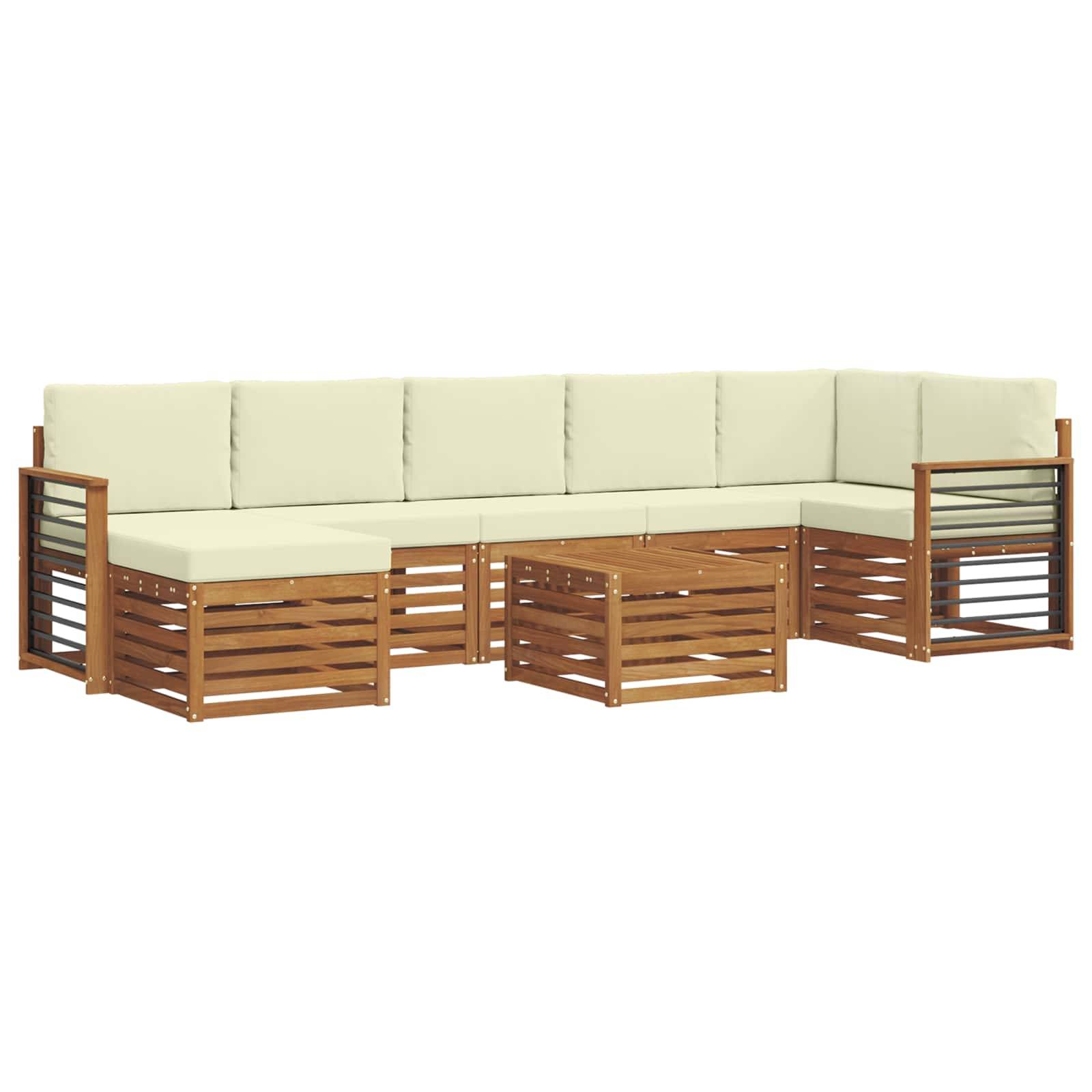 vidaXL Ecksofa Set mit Kissen 8 pcs Natur und Creme Massivholz Akazie
