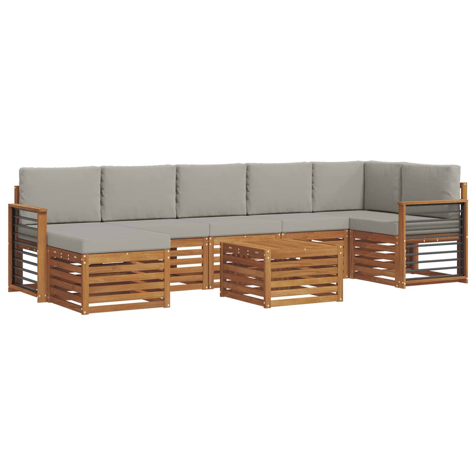 vidaXL Ecksofa Set 8 pcs Natürlich und Hellgrau Massivholz Akazie
