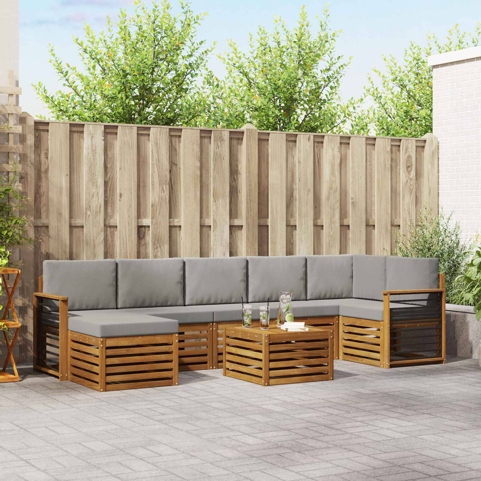 vidaXL Ecksofa Set 8 pcs Natürlich und Hellgrau Massivholz Akazie
