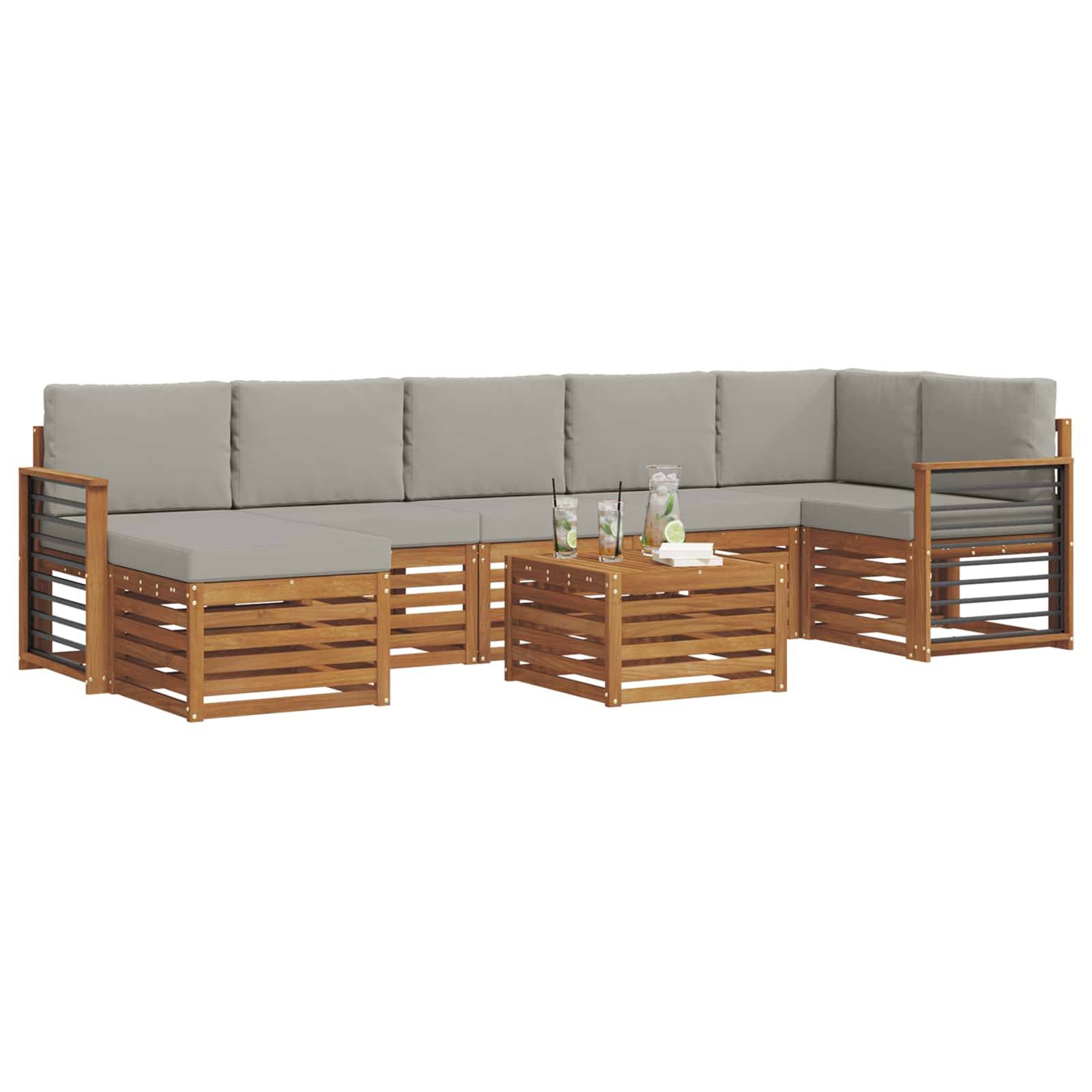 vidaXL Ecksofa Set 8 pcs Natürlich und Hellgrau Massivholz Akazie