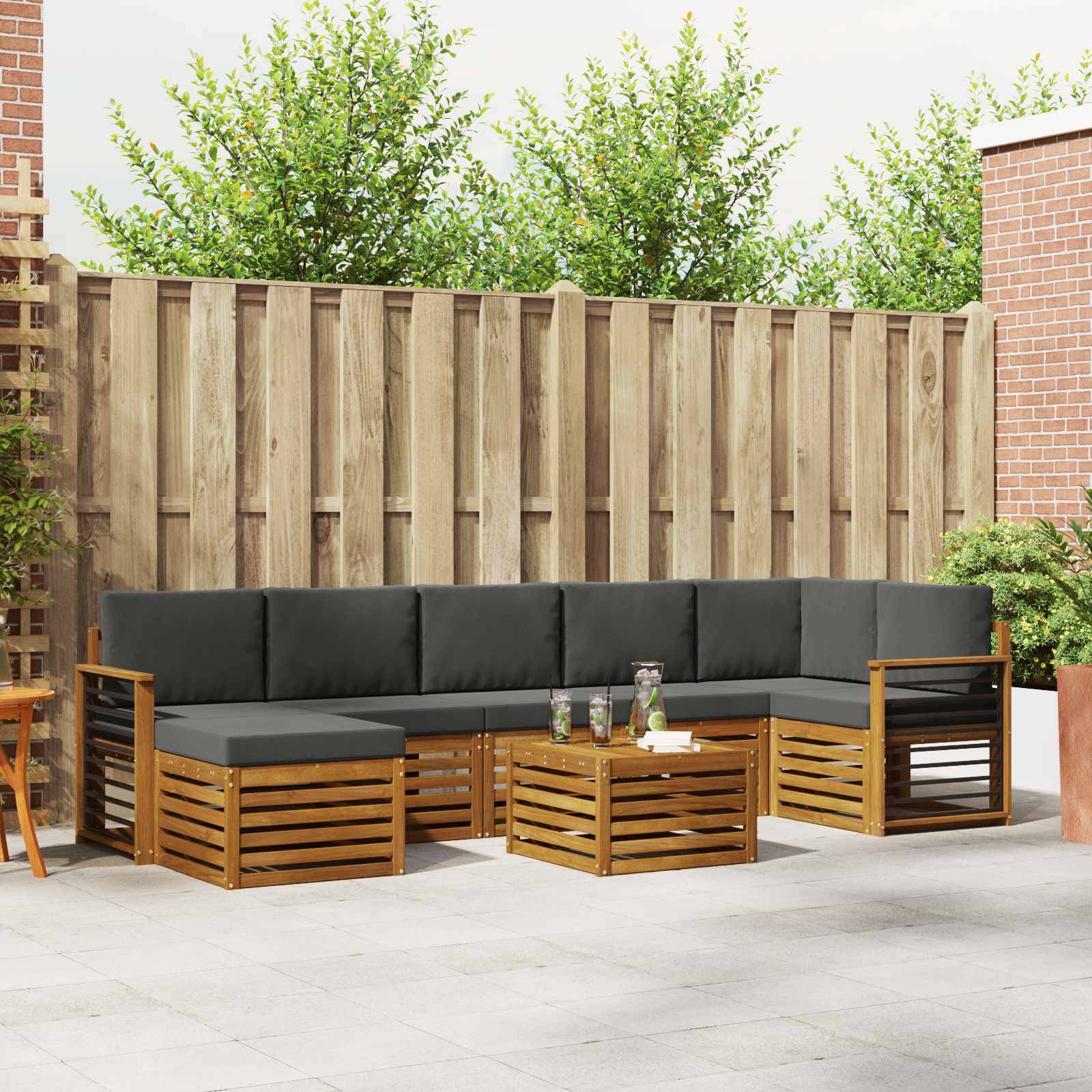 vidaXL Ecksofa Set 8 pcs Natur und Anthrazit Massivholz Akazie