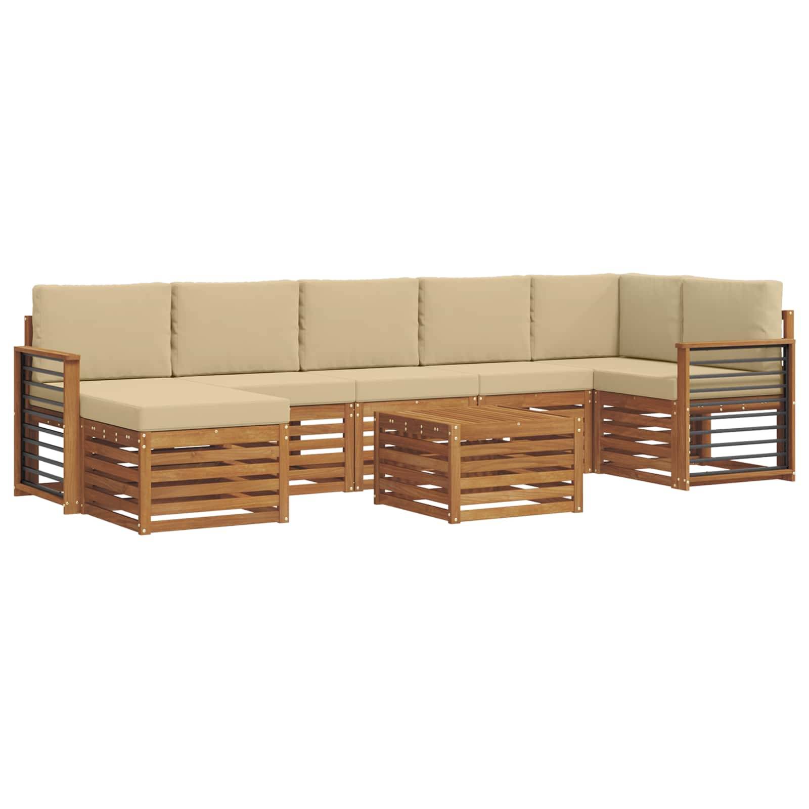 vidaXL Ecksofa Set mit Kissen 8 pcs Natur und Beige Massivholz Akazie