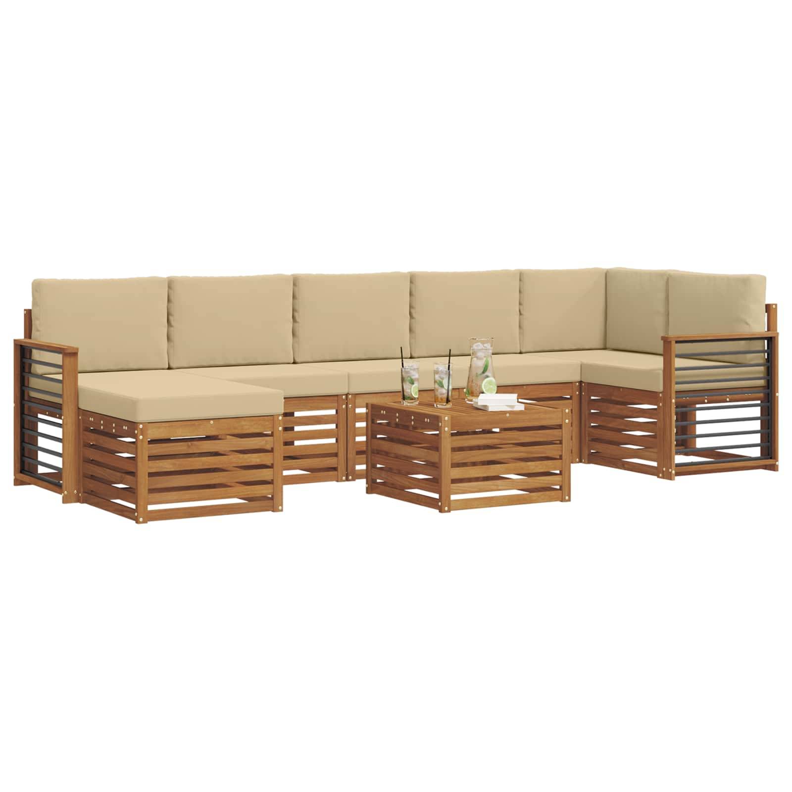 vidaXL Ecksofa Set mit Kissen 8 pcs Natur und Beige Massivholz Akazie