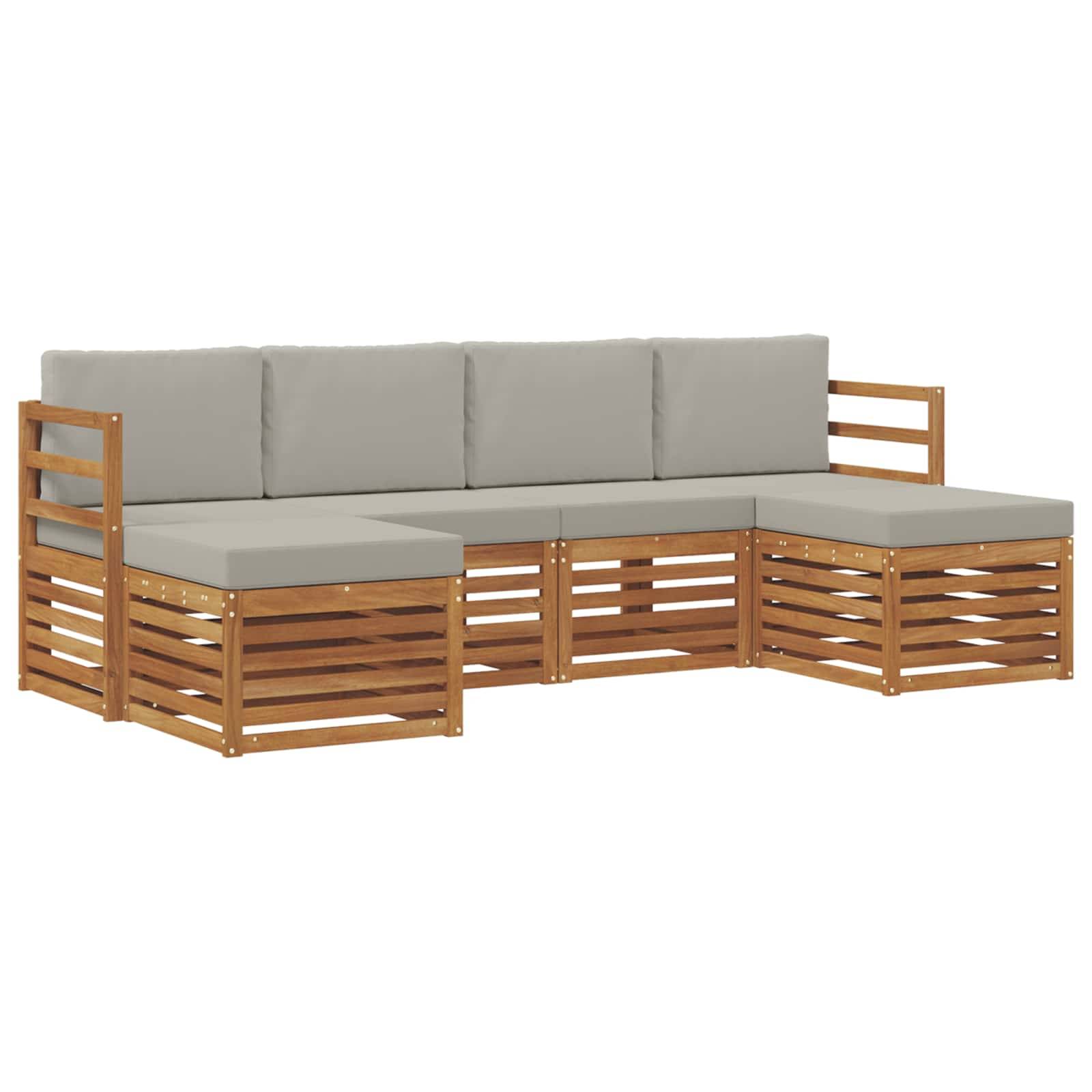 vidaXL Sofagarnituren 6 pcs Natürlich und Hellgrau Massivholz Akazie