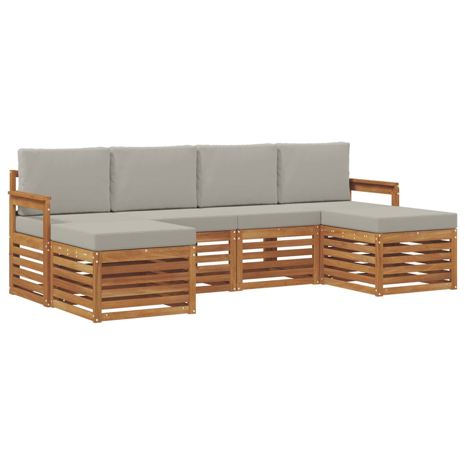 vidaXL Sofagarnituren 6 pcs Natürlich und Hellgrau Massivholz Akazie