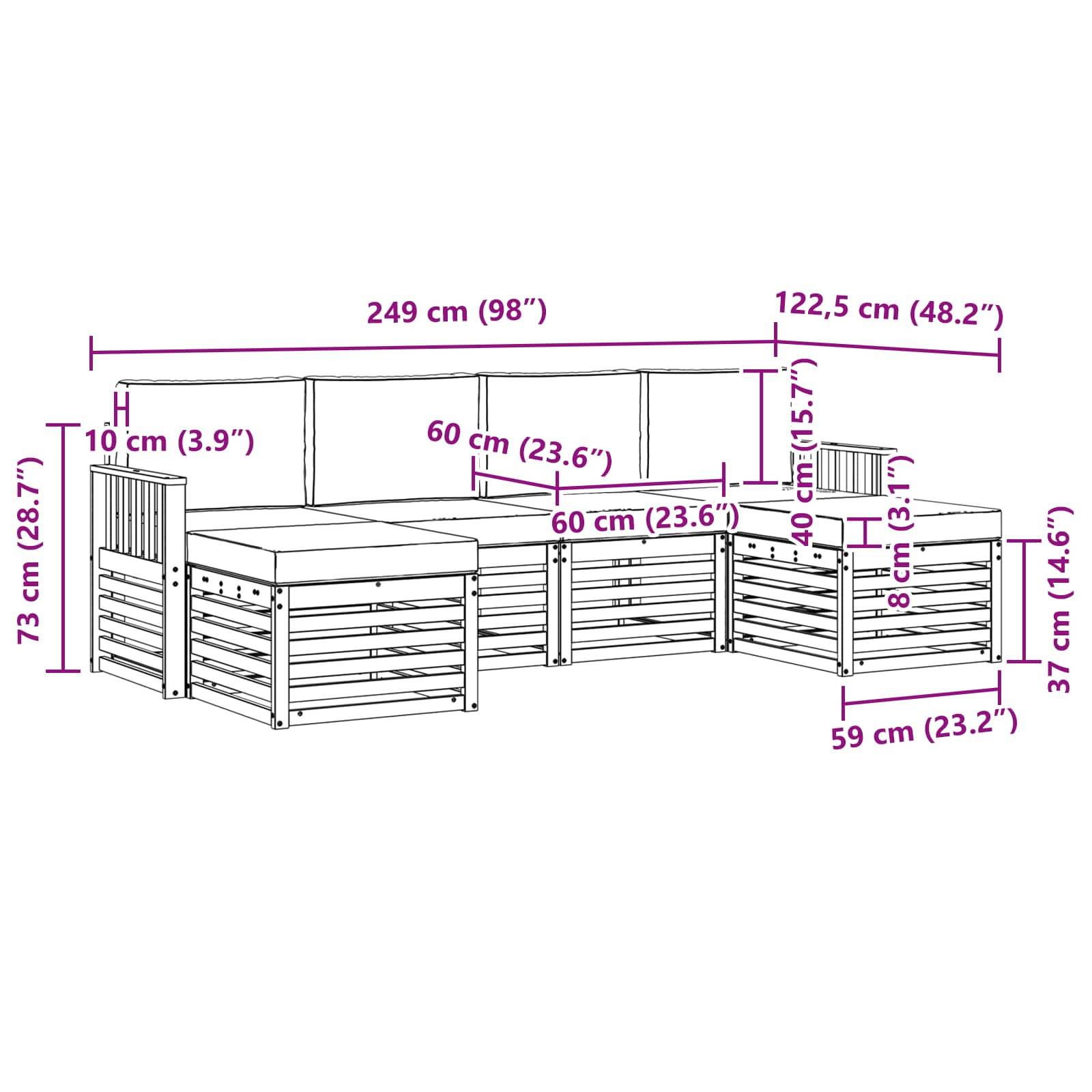 vidaXL Outdoor-Sofagarnitur 5 pcs Weiß und Beige 249 x 122,5 x 73 cm