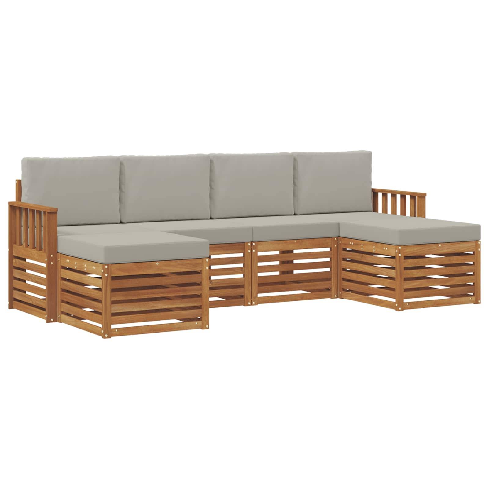vidaXL Sofagarnituren 6 pcs Natürlich und Hellgrau Massivholz Akazie