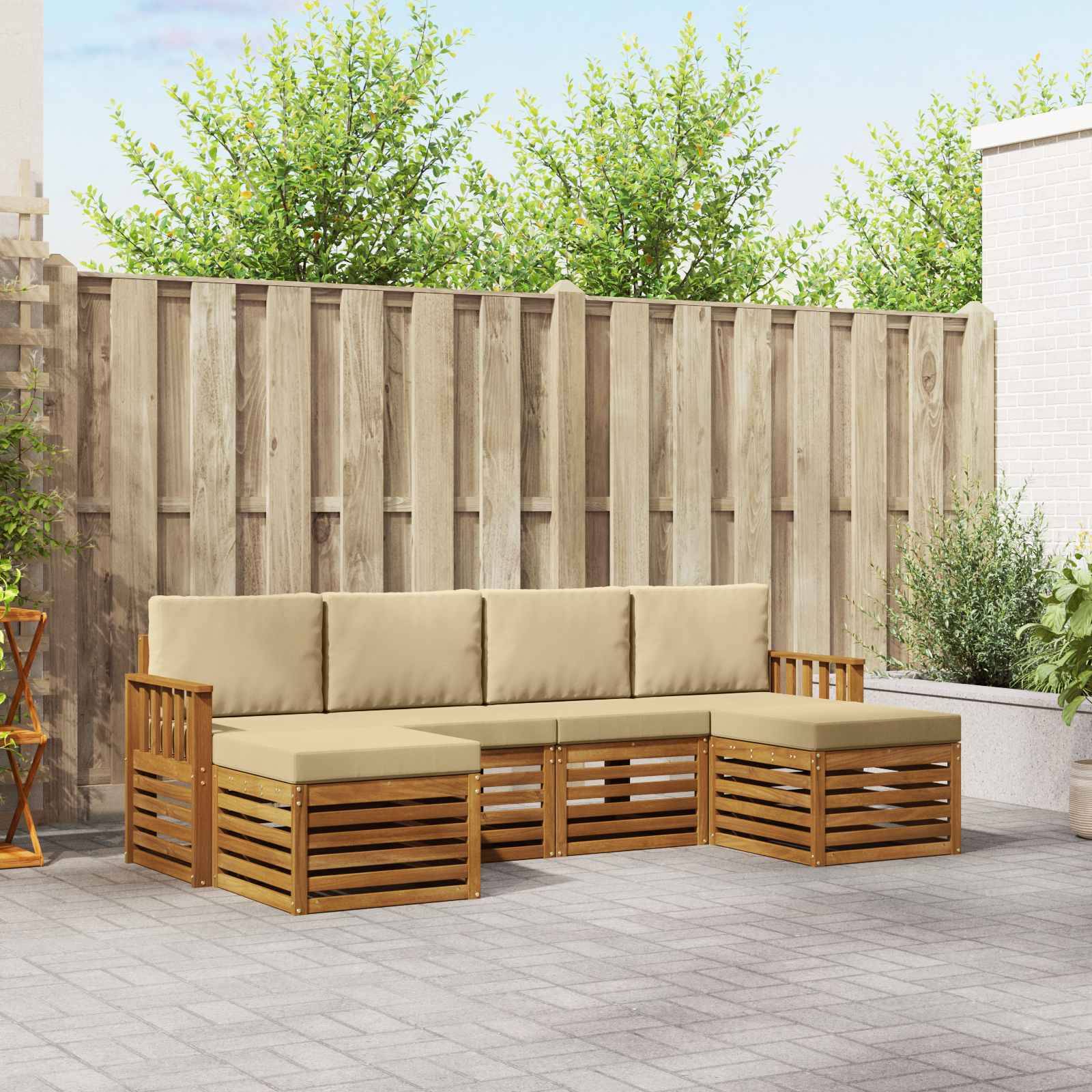 vidaXL Sofagarnituren 6 pcs Natur und Beige Massivholz Akazie