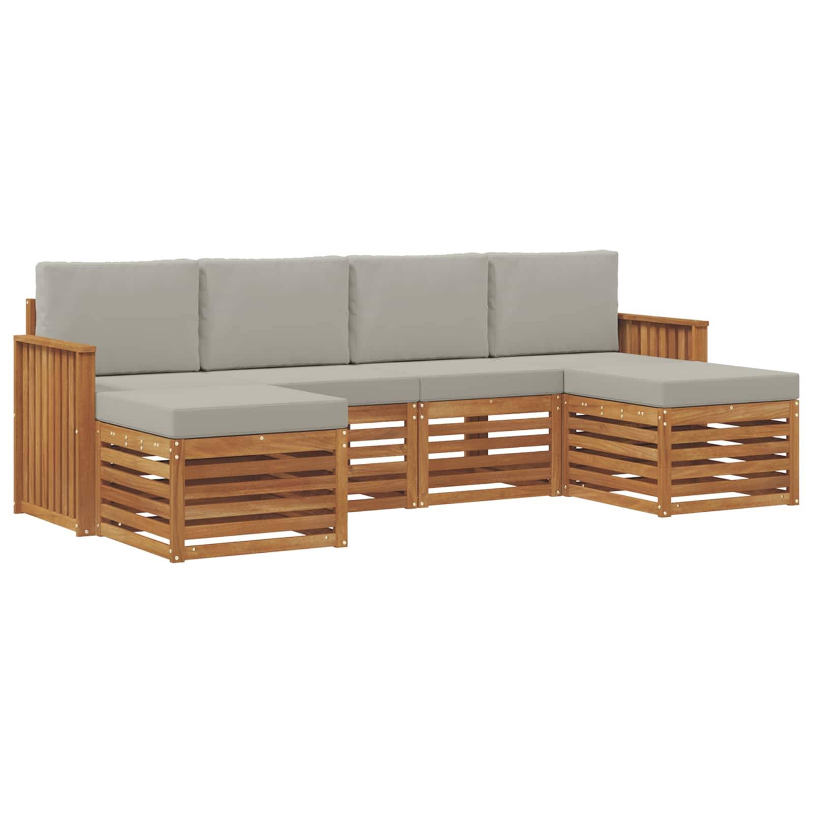 vidaXL Sofagarnituren 6 pcs Natürlich und Hellgrau Massivholz Akazie
