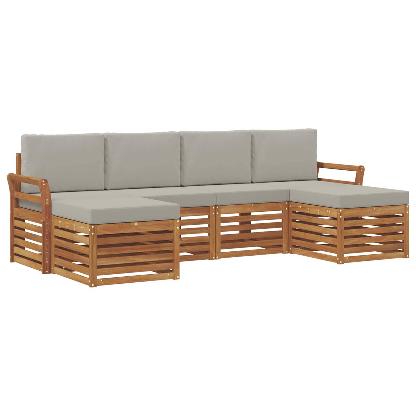 vidaXL Sofagarnituren 6 pcs Natürlich und Hellgrau Massivholz Akazie