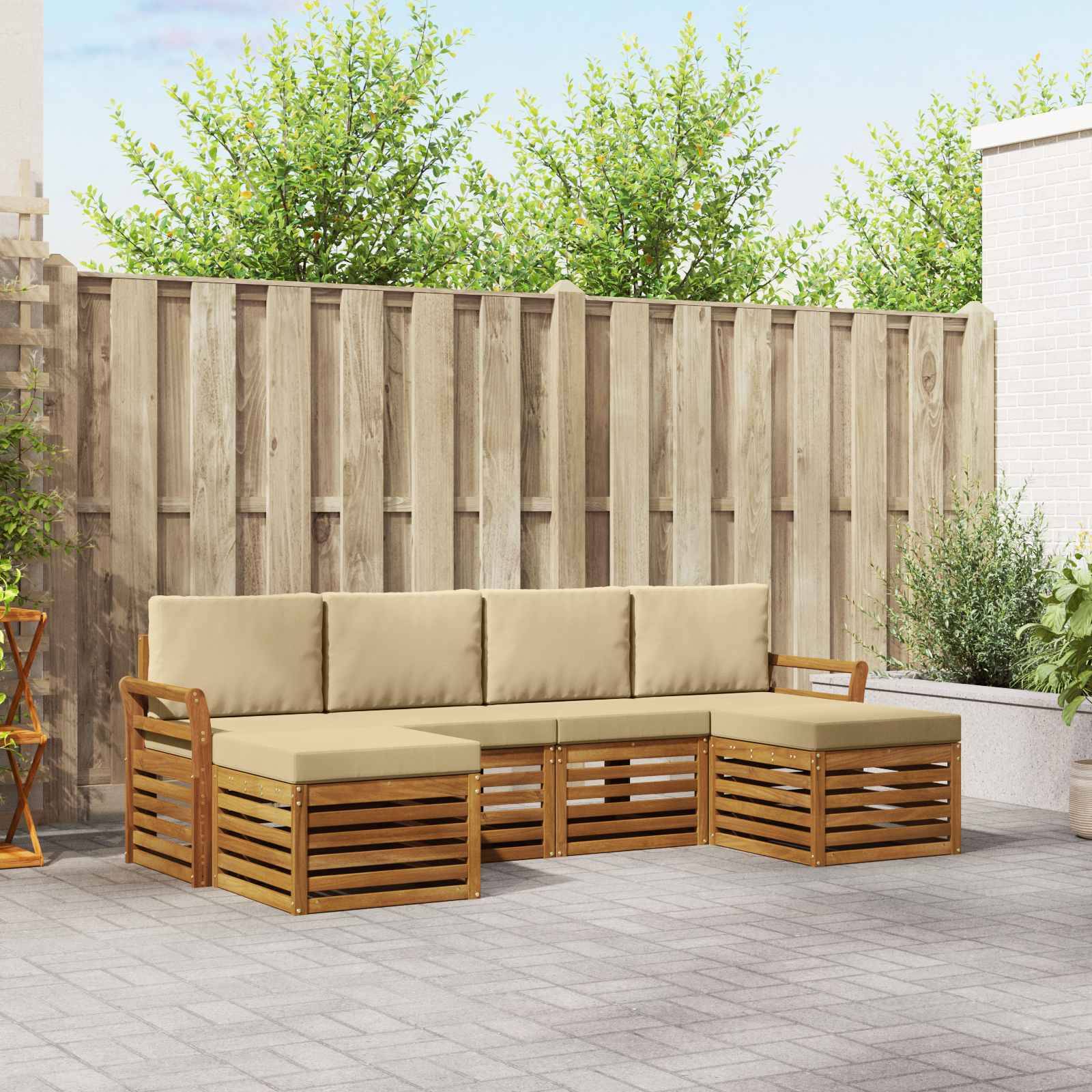 vidaXL Sofagarnituren 6 pcs Natur und Beige Massivholz Akazie