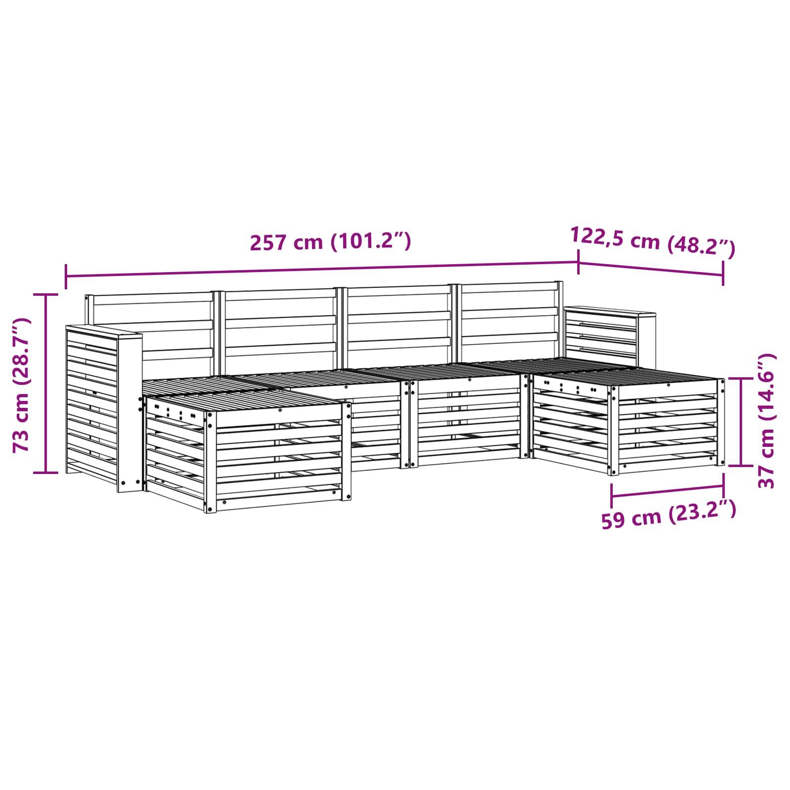 vidaXL Outdoor-Sofagarnitur 6 pcs Weiß 257 x 122,5 x 73 cm