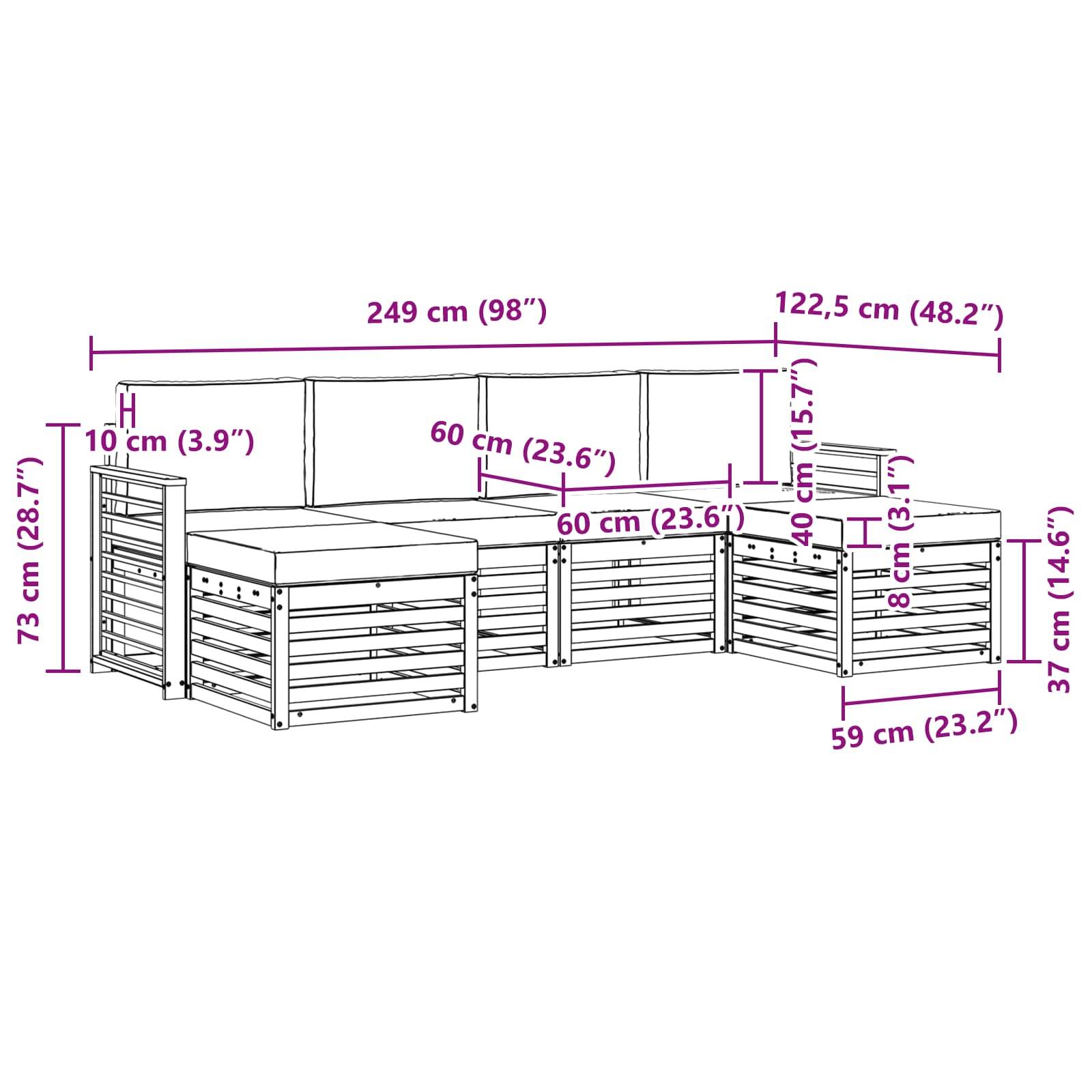 vidaXL Outdoor-Sofagarnitur 6 pcs Weiß und Creme 249 x 122,5 x 73 cm