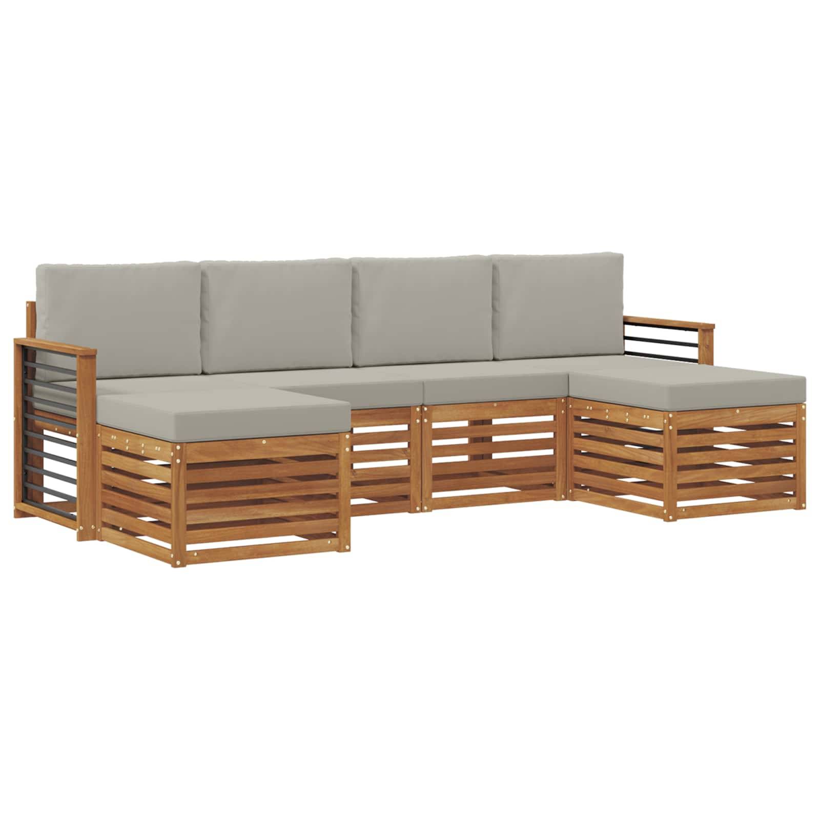 vidaXL Sofagarnituren 6 pcs Natürlich und Hellgrau Massivholz Akazie