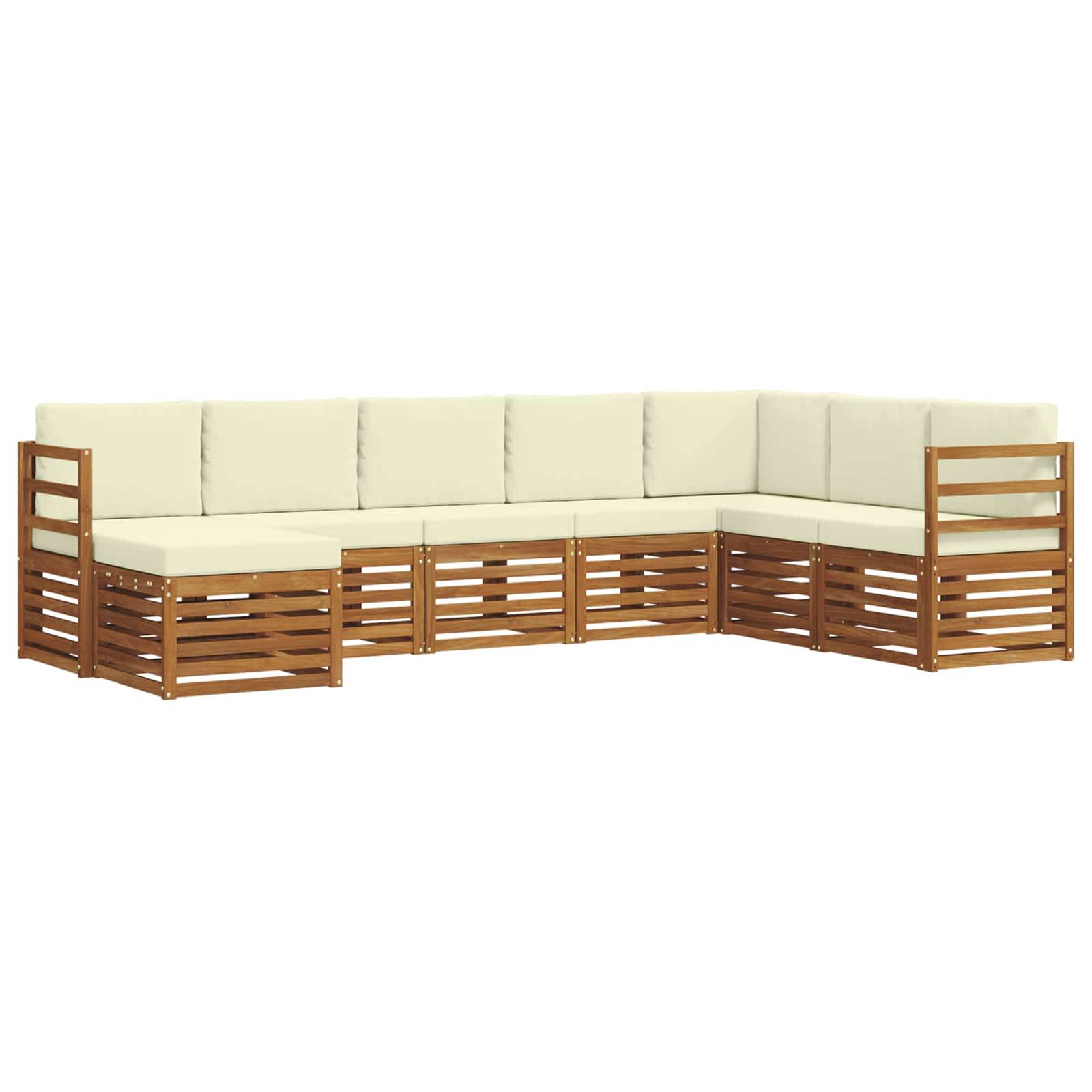 vidaXL Ecksofa Set mit Kissen 8 pcs Natur und Creme Massivholz Akazie