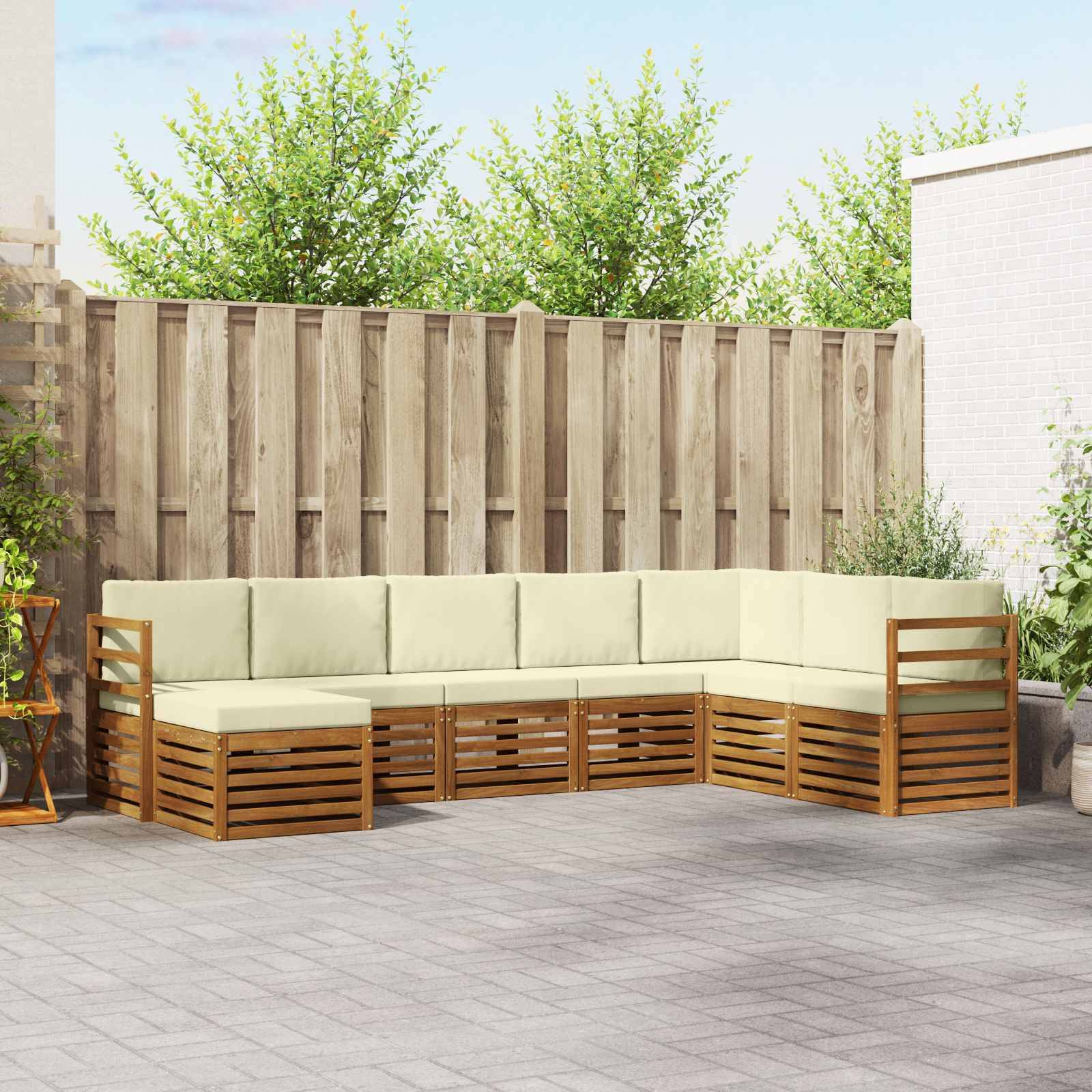 vidaXL Ecksofa Set mit Kissen 8 pcs Natur und Creme Massivholz Akazie