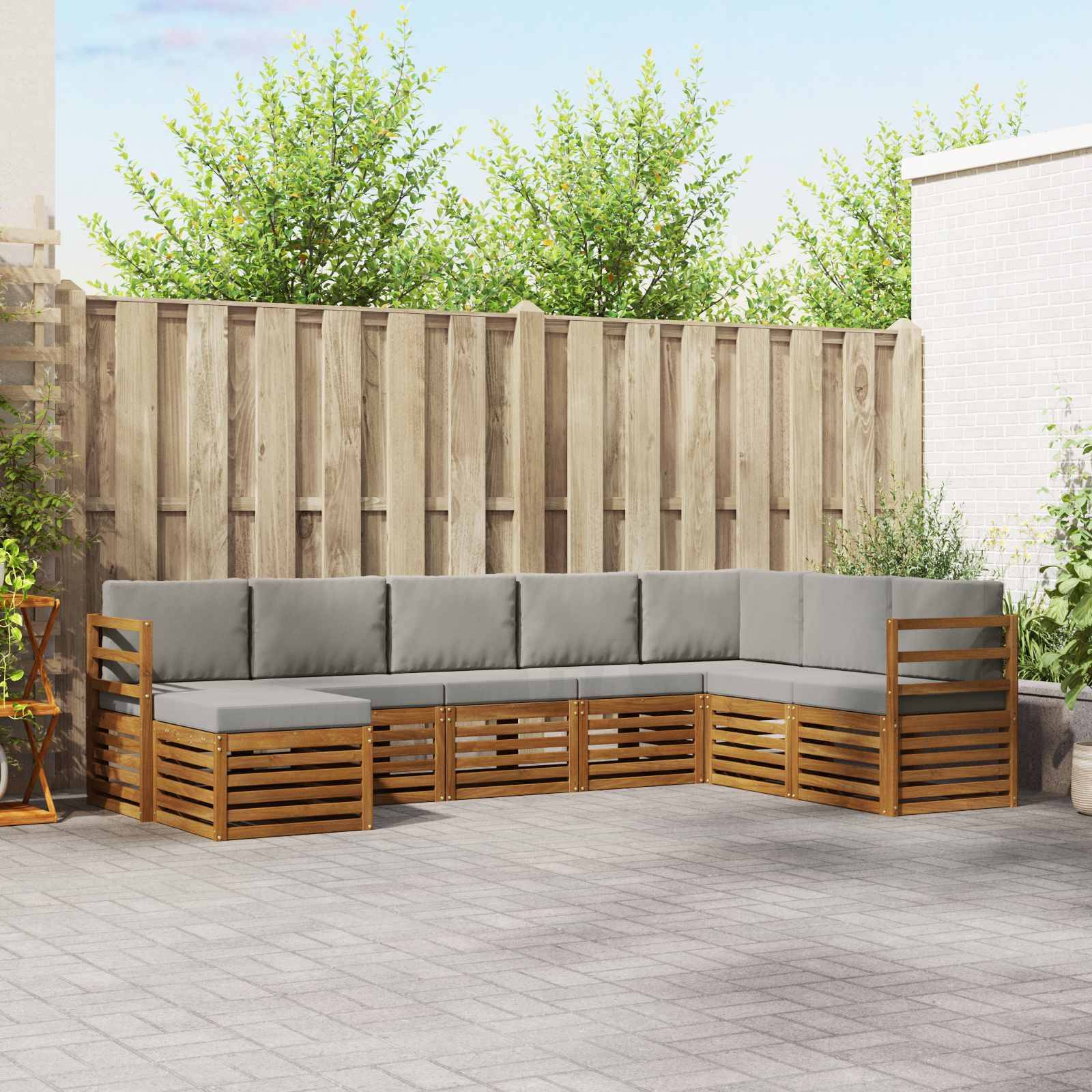 vidaXL Ecksofa Set 8 pcs Natürlich und Hellgrau Massivholz Akazie