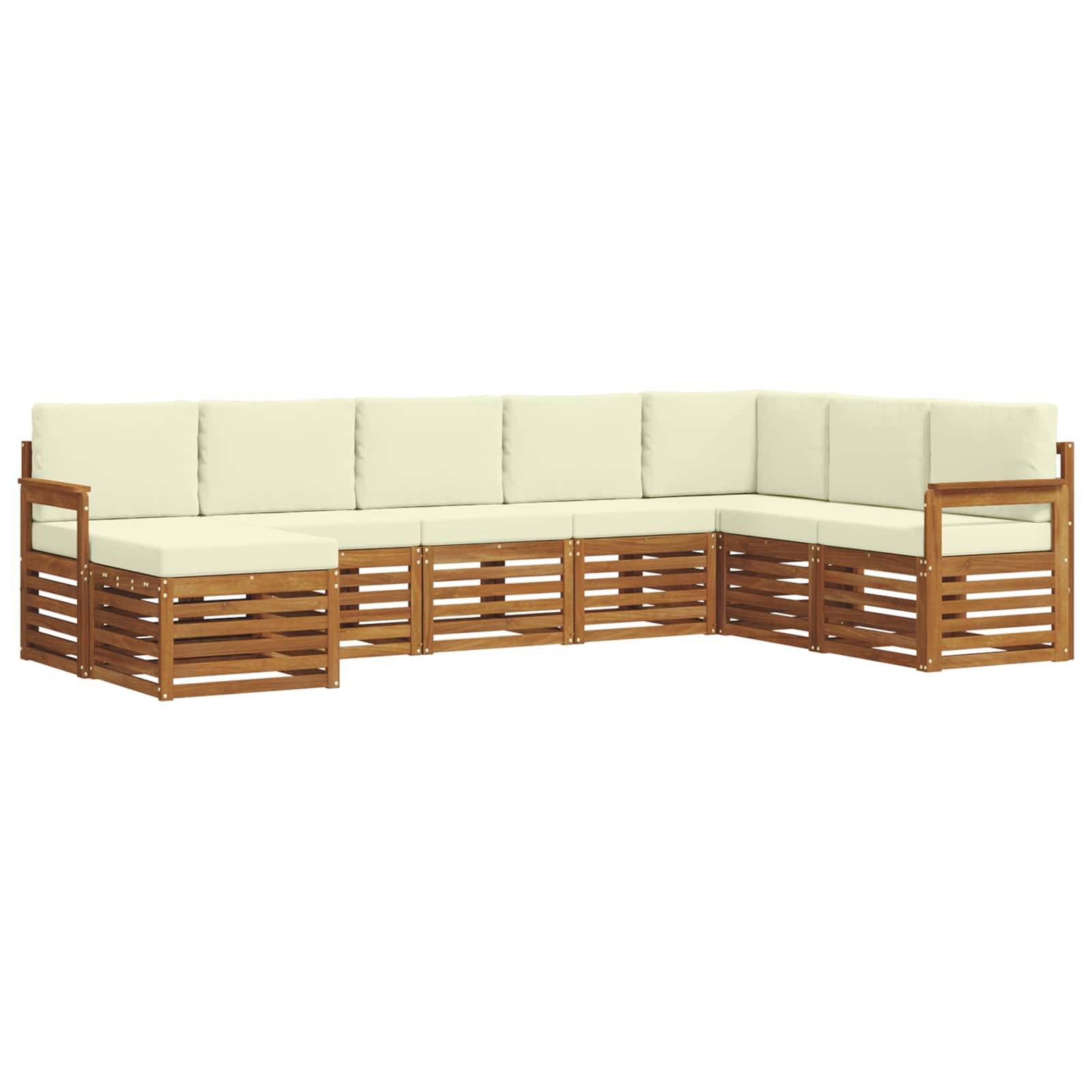vidaXL Ecksofa Set mit Kissen 8 pcs Natur und Creme Massivholz Akazie