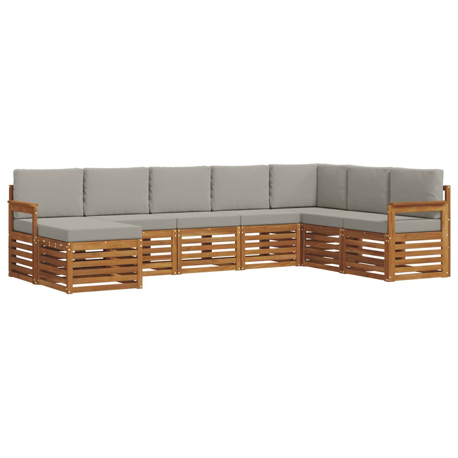 vidaXL Ecksofa Set 8 pcs Natürlich und Hellgrau Massivholz Akazie