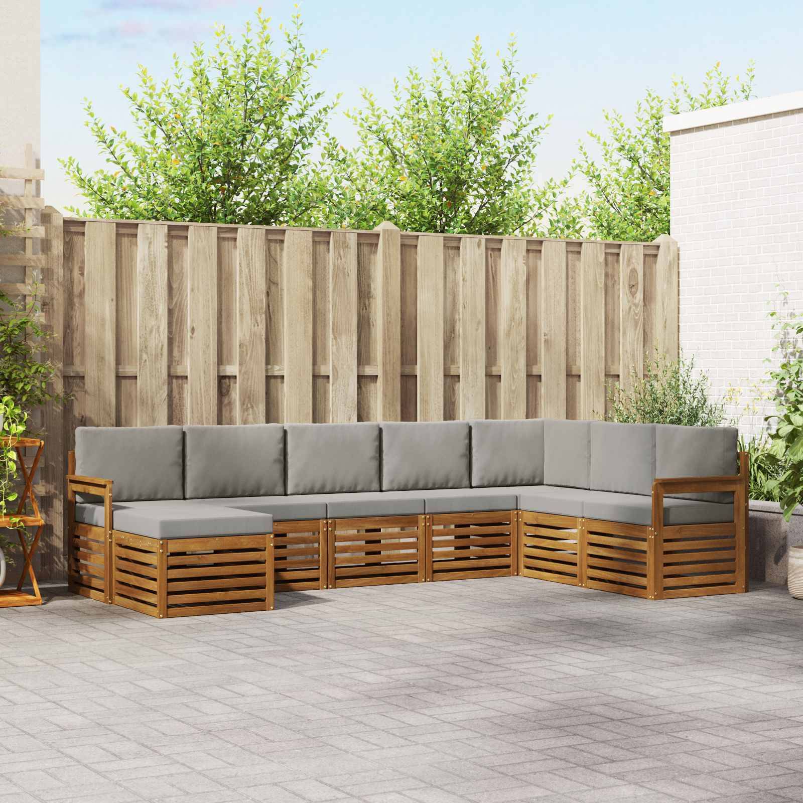 vidaXL Ecksofa Set 8 pcs Natürlich und Hellgrau Massivholz Akazie